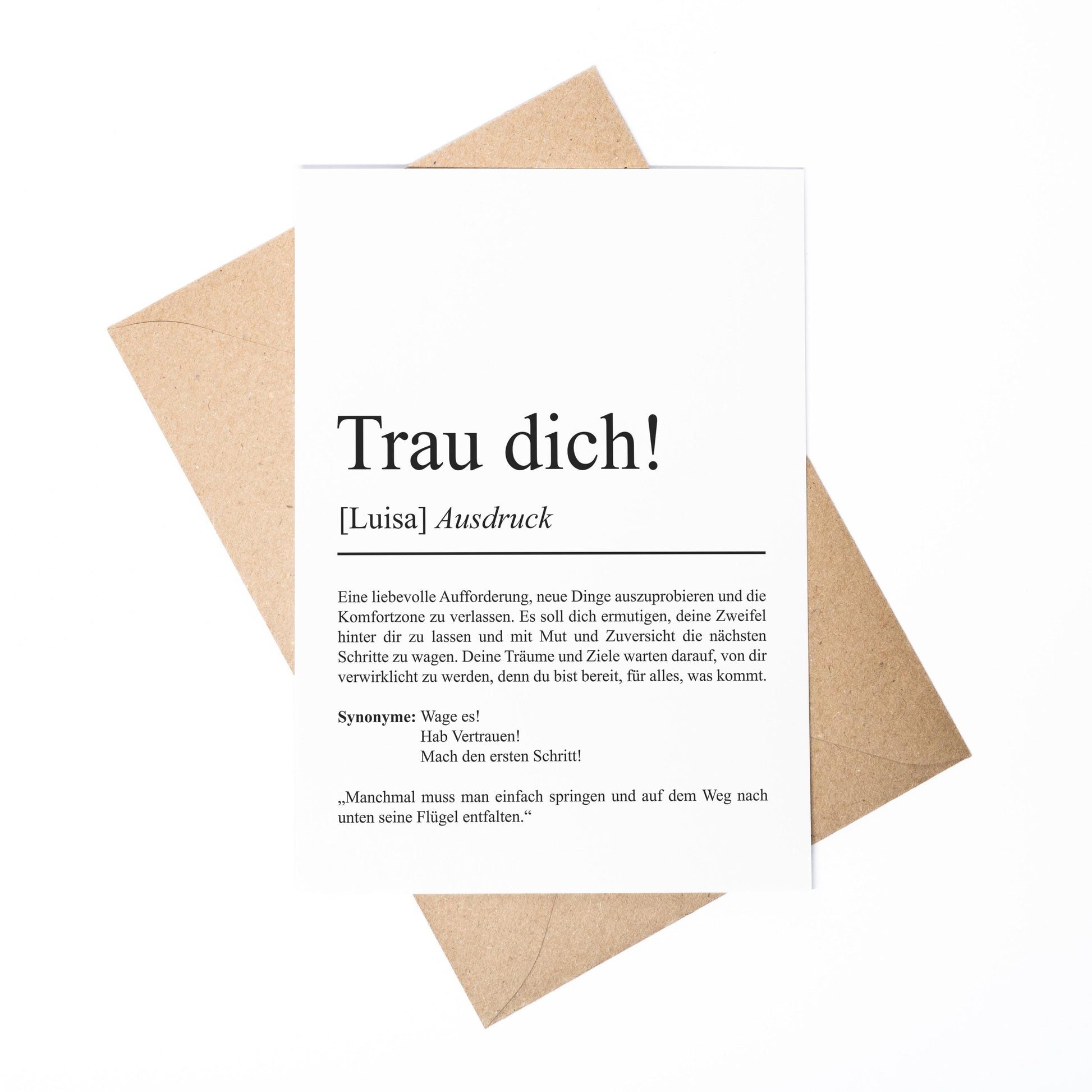 Trau dich Definition Karte personaliserbar mit Namen Mutmacher Karte Affirmation Karte für Kinder Motivationskarte Freundschaft