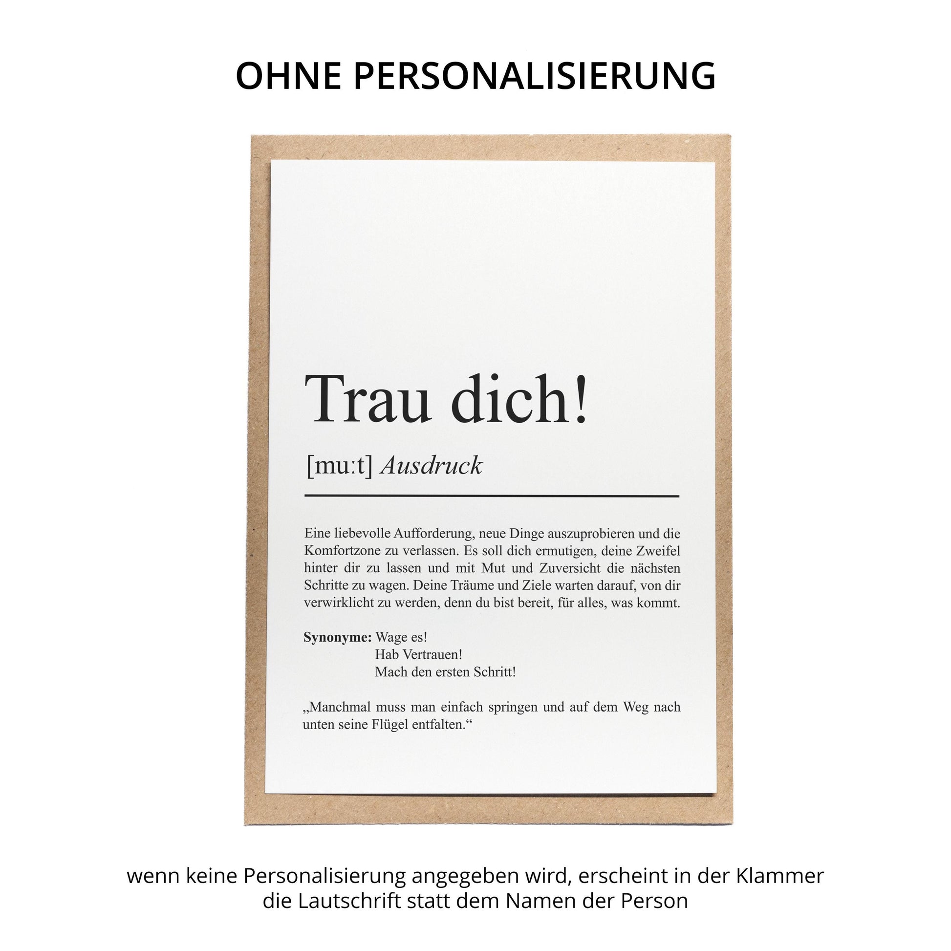 Trau dich Definition Karte personaliserbar mit Namen Mutmacher Karte Affirmation Karte für Kinder Motivationskarte Freundschaft