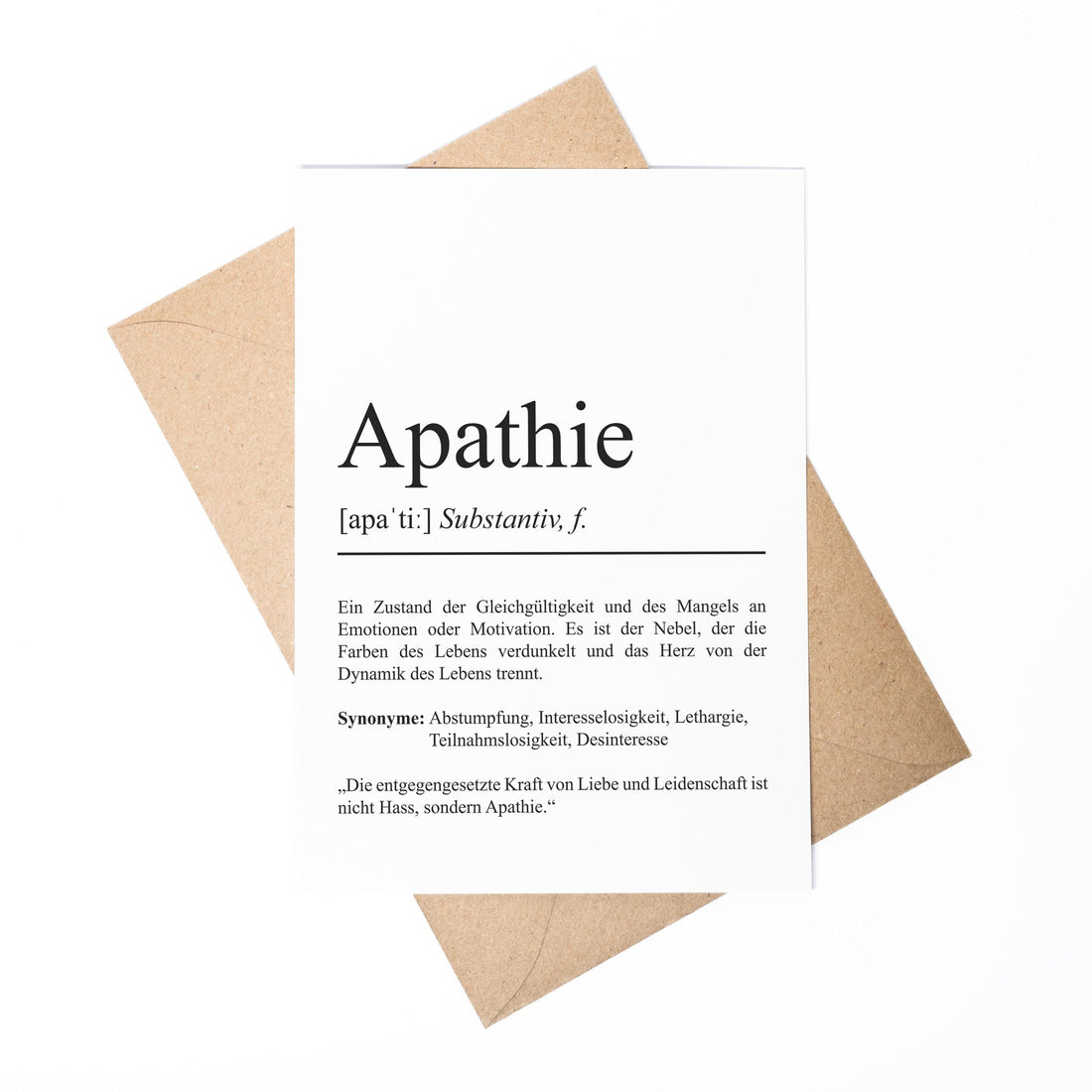 Apathie Definition Karte personaliserbar Emotionen Mutmacher Karte Spirituelle Karte Motivationskarte
