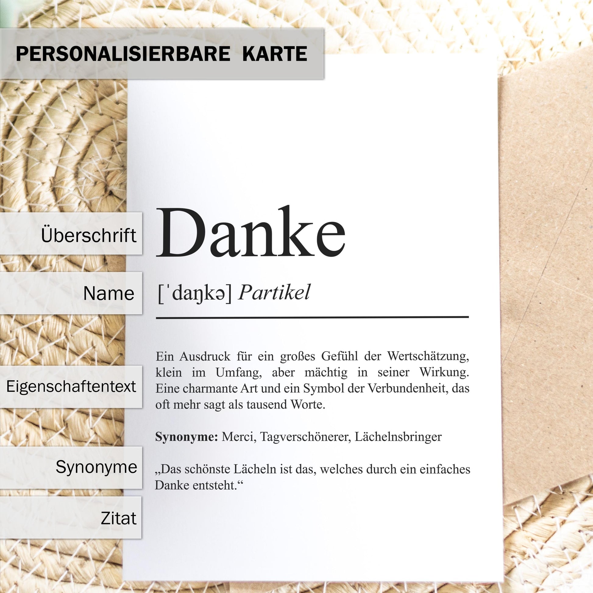 KARTE Danke Definition Karte Geschenk Grußkarte Danke Postkarte beschreibbar Spruchkarte zum Verschenken Danke Sagen Ideen