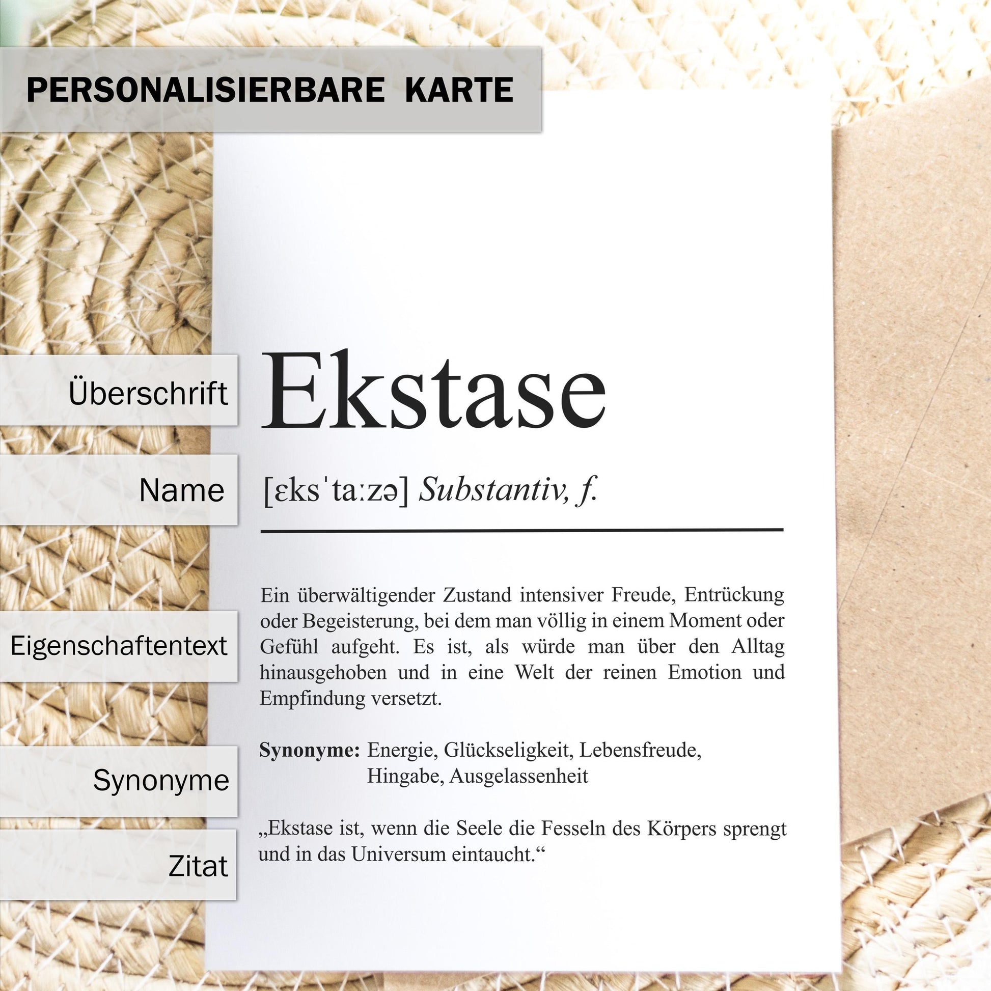 Ekstase Definition Karte personaliserbar Emotionen Mutmacher Karte Spirituelle Karte Motivationskarte