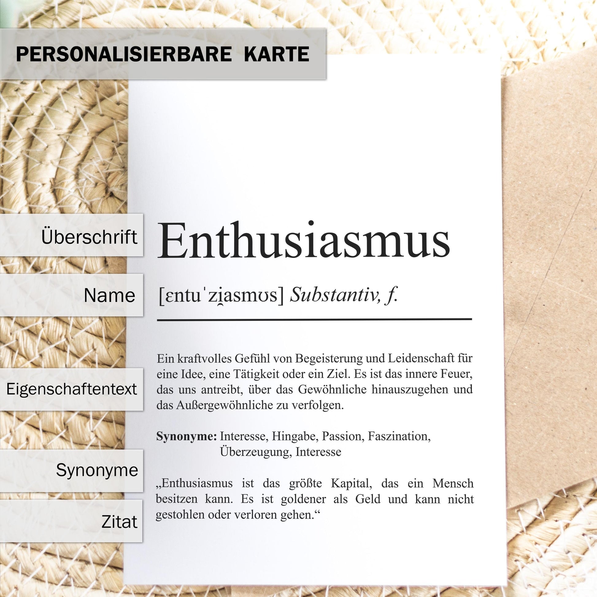 Enthusiasmus Definition Karte personaliserbar Emotionen Mutmacher Karte Spirituelle Karte Motivationskarte