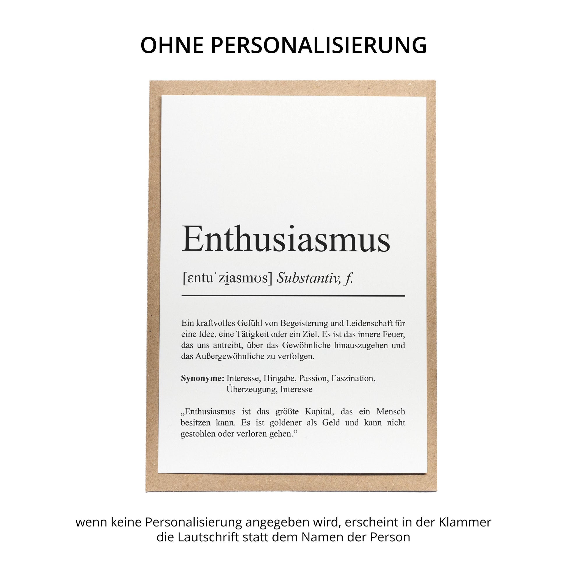 Enthusiasmus Definition Karte personaliserbar Emotionen Mutmacher Karte Spirituelle Karte Motivationskarte