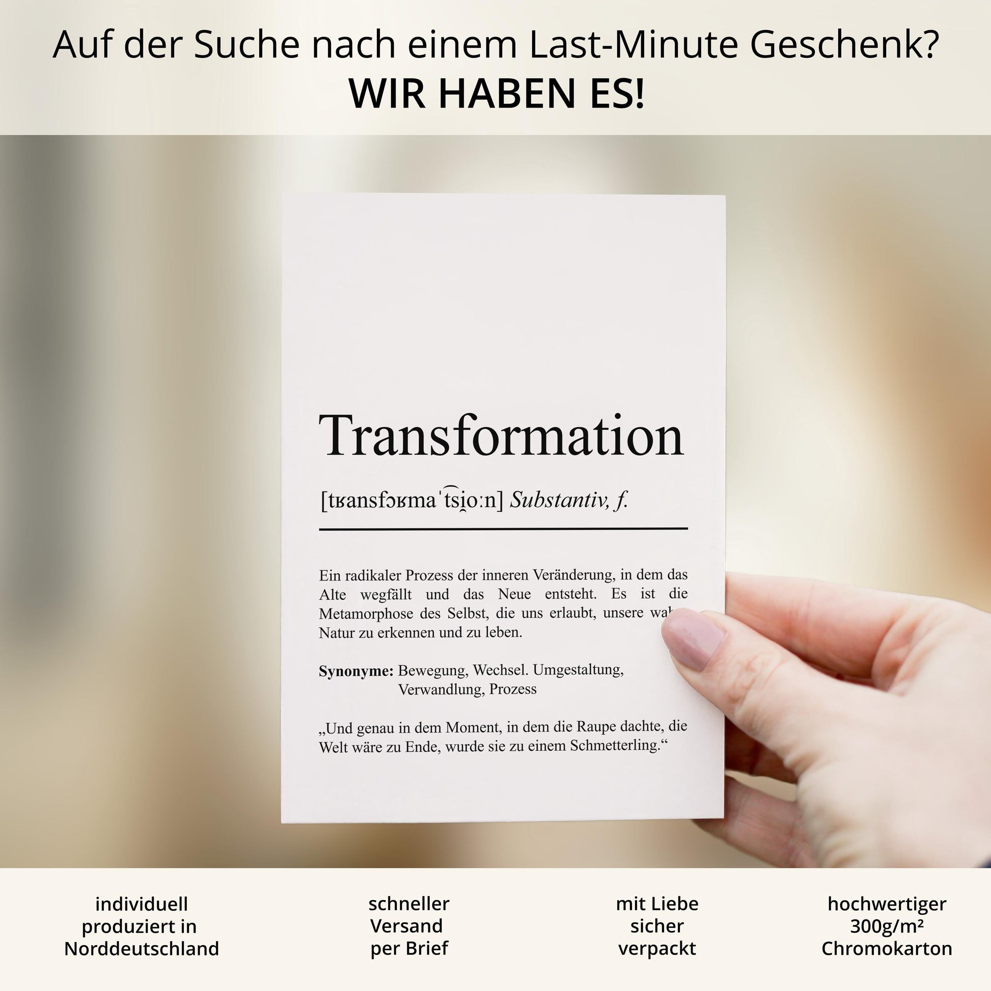 Transformation Definition Karte personaliserbar Emotionen Mutmacher Karte Spirituelle Karte Motivationskarte