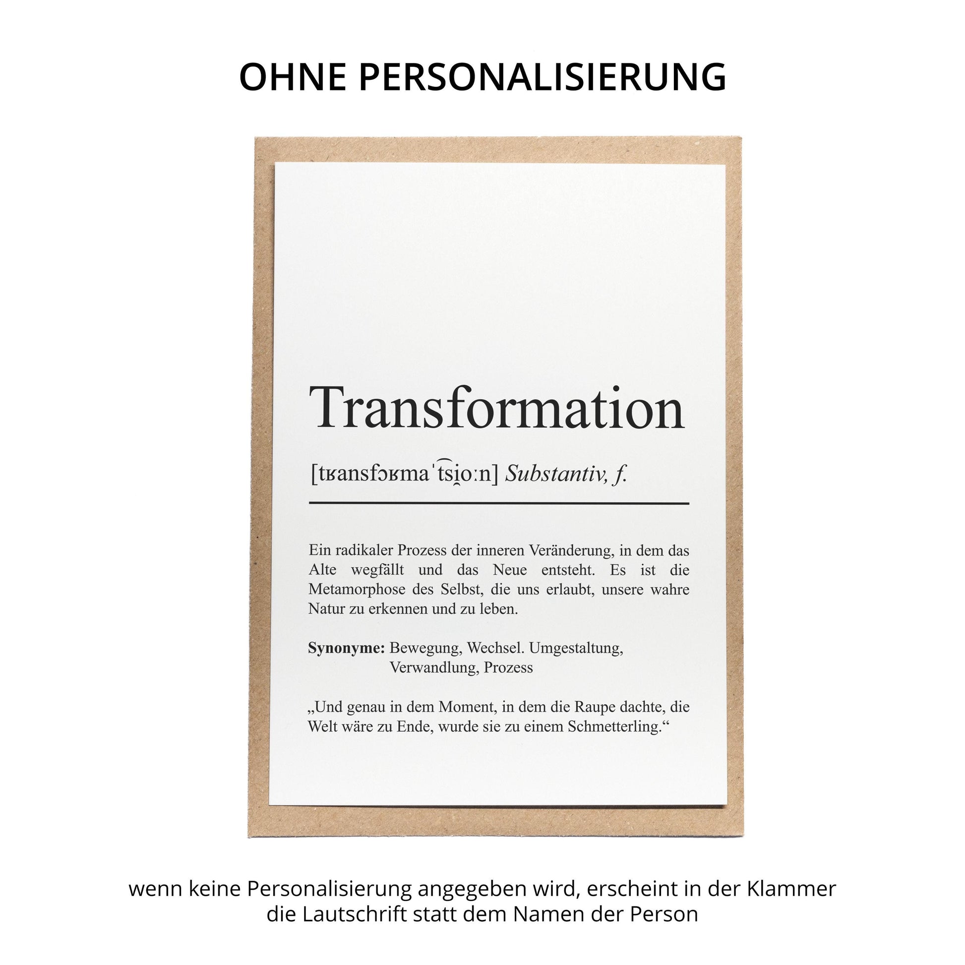 Transformation Definition Karte personaliserbar Emotionen Mutmacher Karte Spirituelle Karte Motivationskarte
