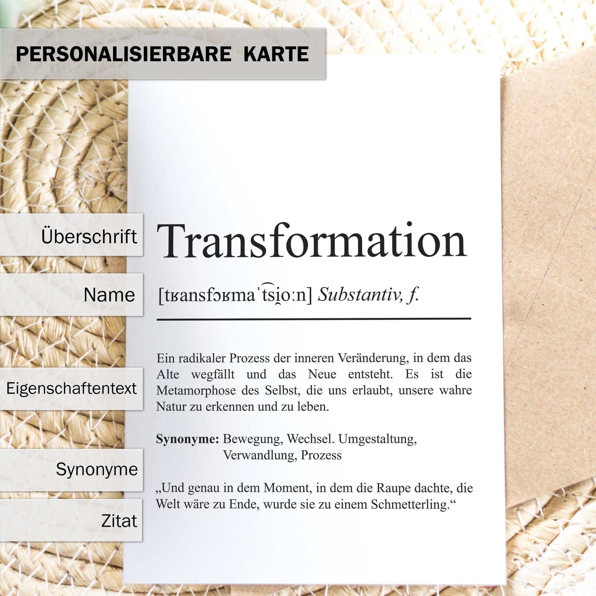 Transformation Definition Karte personaliserbar Emotionen Mutmacher Karte Spirituelle Karte Motivationskarte