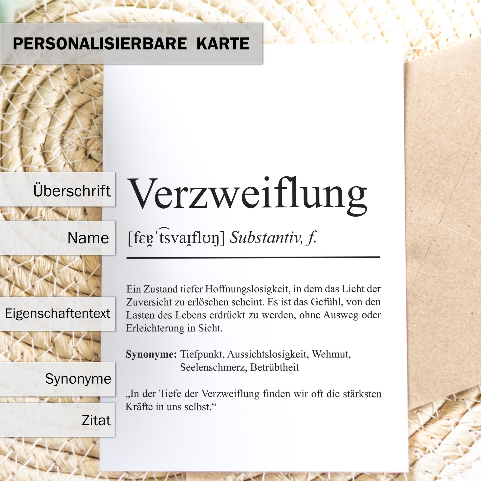 Verzweiflung Definition Karte personaliserbar Emotionen Mutmacher Karte Spirituelle Karte Motivationskarte