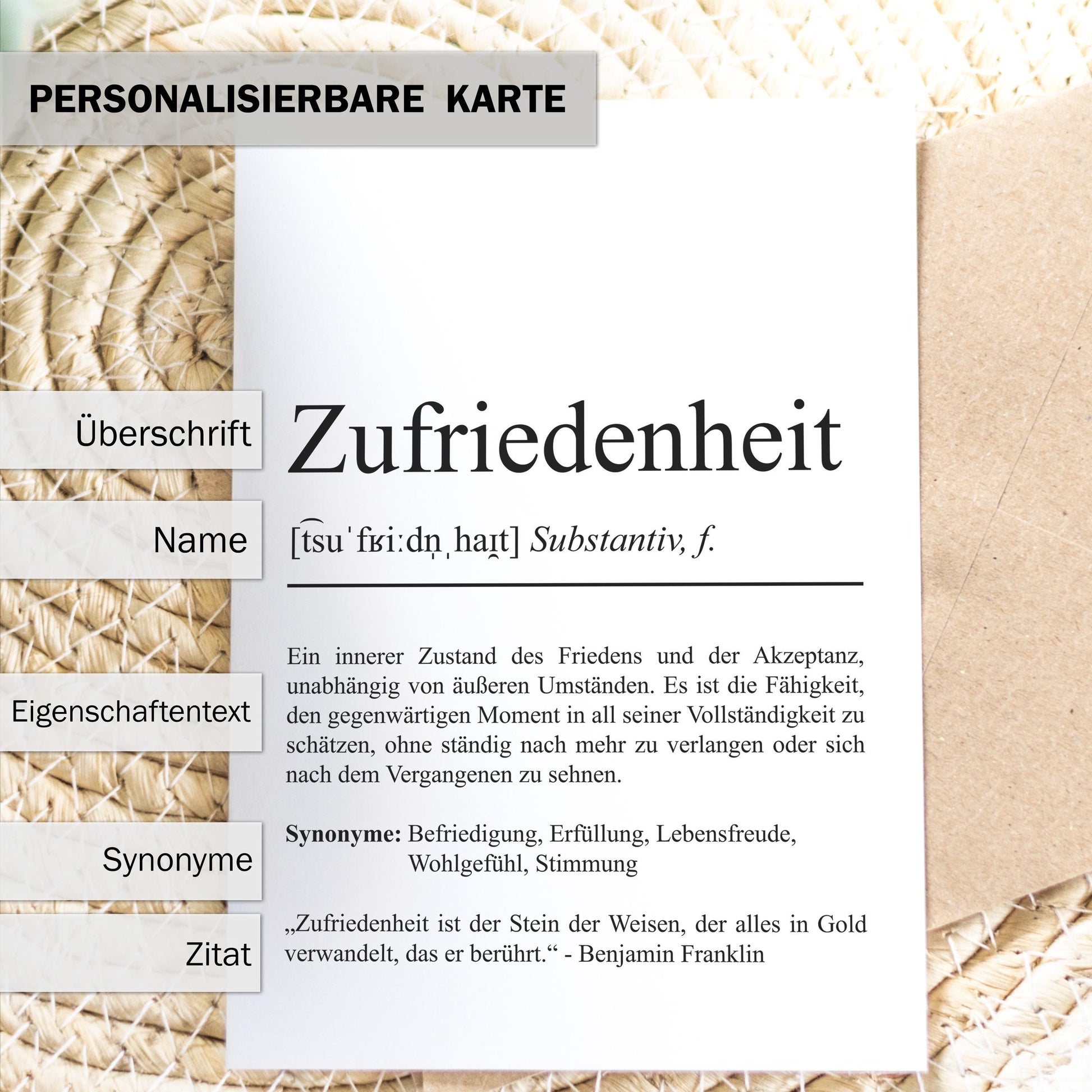 Zufriedenheit Definition Karte personaliserbar Emotionen Mutmacher Karte Spirituelle Karte Motivationskarte