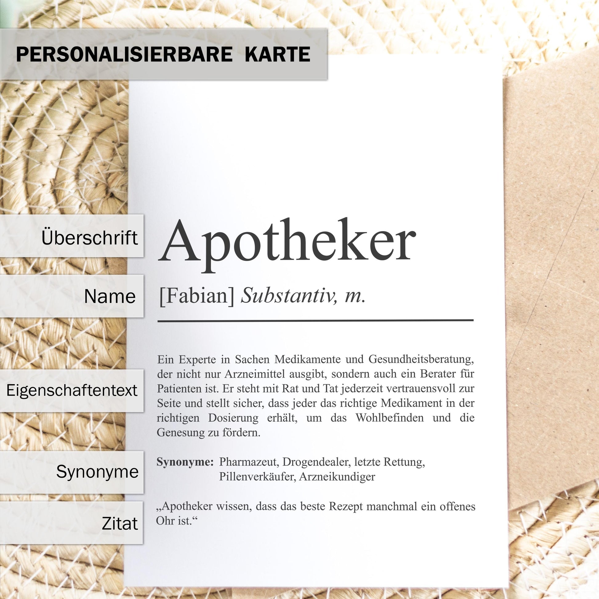 Apotheker Definition Karte personalisierbar mit Namen Beruf Postkarte Apotheker Geschenk Geburtstag Apotheker Postkarte Definition