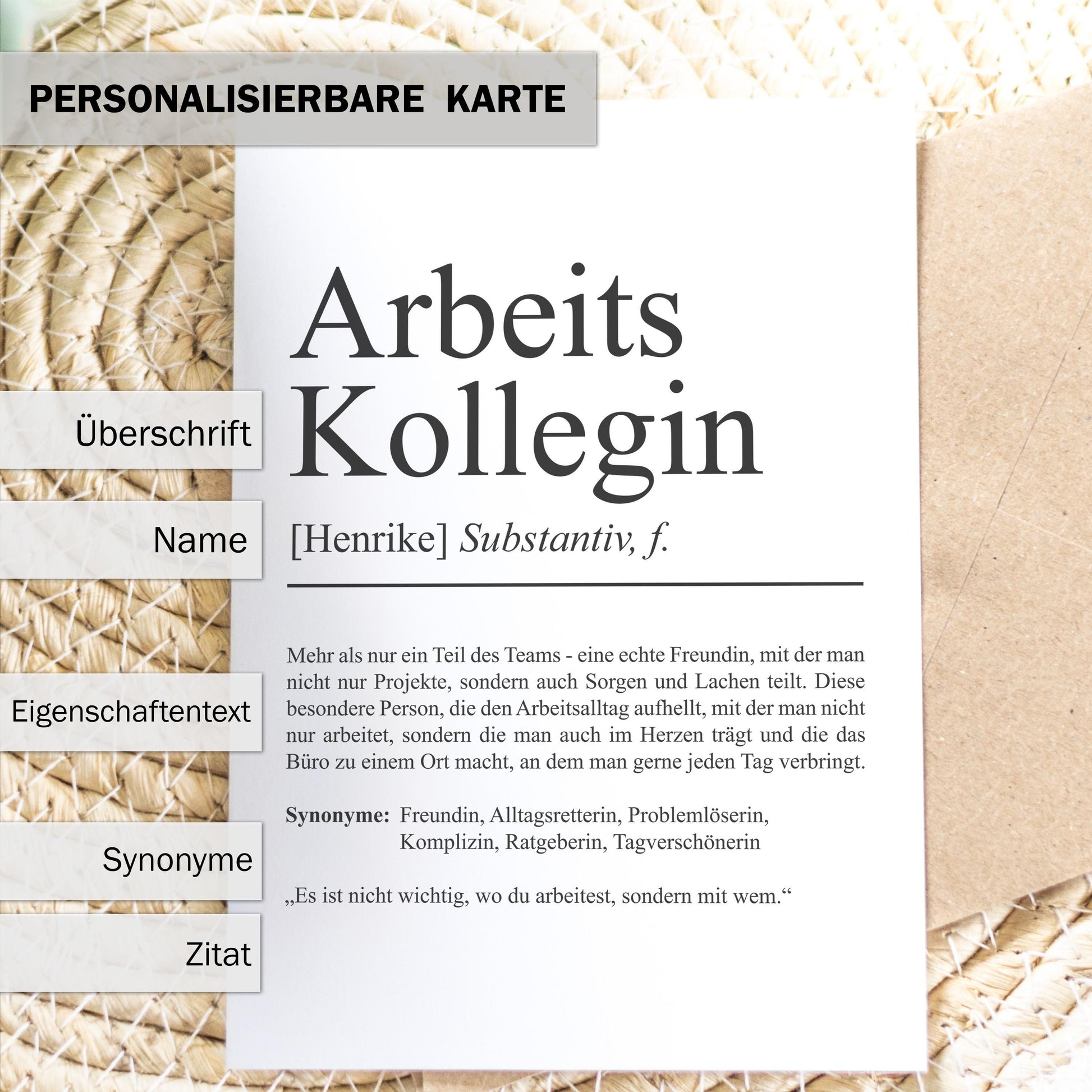 Arbeitskollegin Definition Karte A6 personalisierbar mit Namen Beruf Postkarte Kollegin Geschenk Geburtstag Kollegin Klappkarte Definition