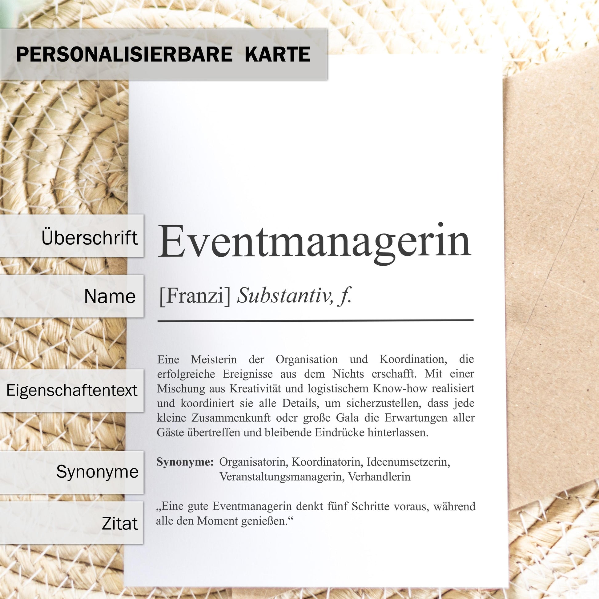 Eventmanagerin Definition A6 Karte personalisierbar mit Namen Beruf Grußkarte Eventmanagerin Geschenk Geburtstag Eventmanagerin Klappkarte