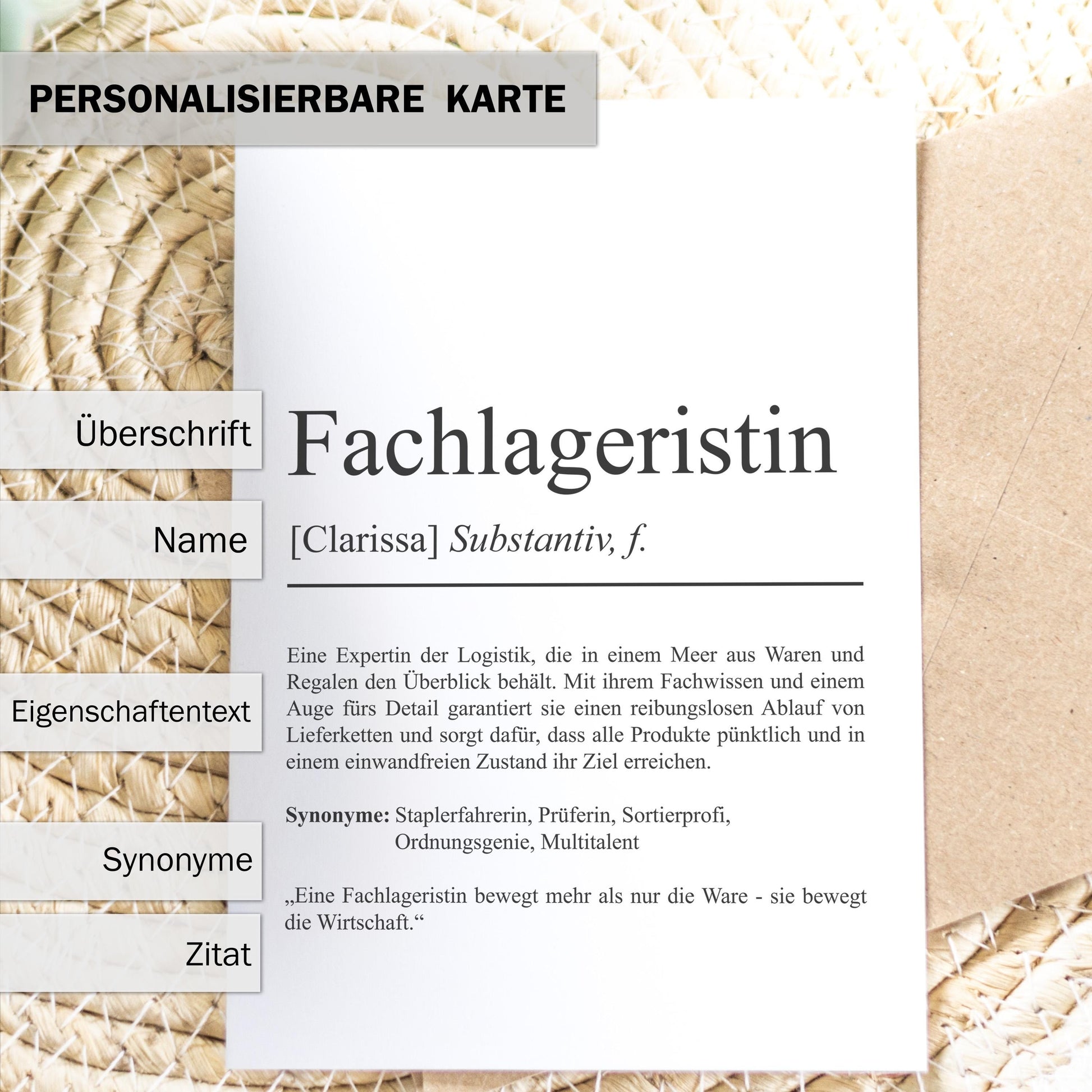 Fachlageristin Definition Karte personalisierbar mit Namen Beruf Grußkarte Fachlageristin Geschenk Geburtstag Fachlageristin Postkarte