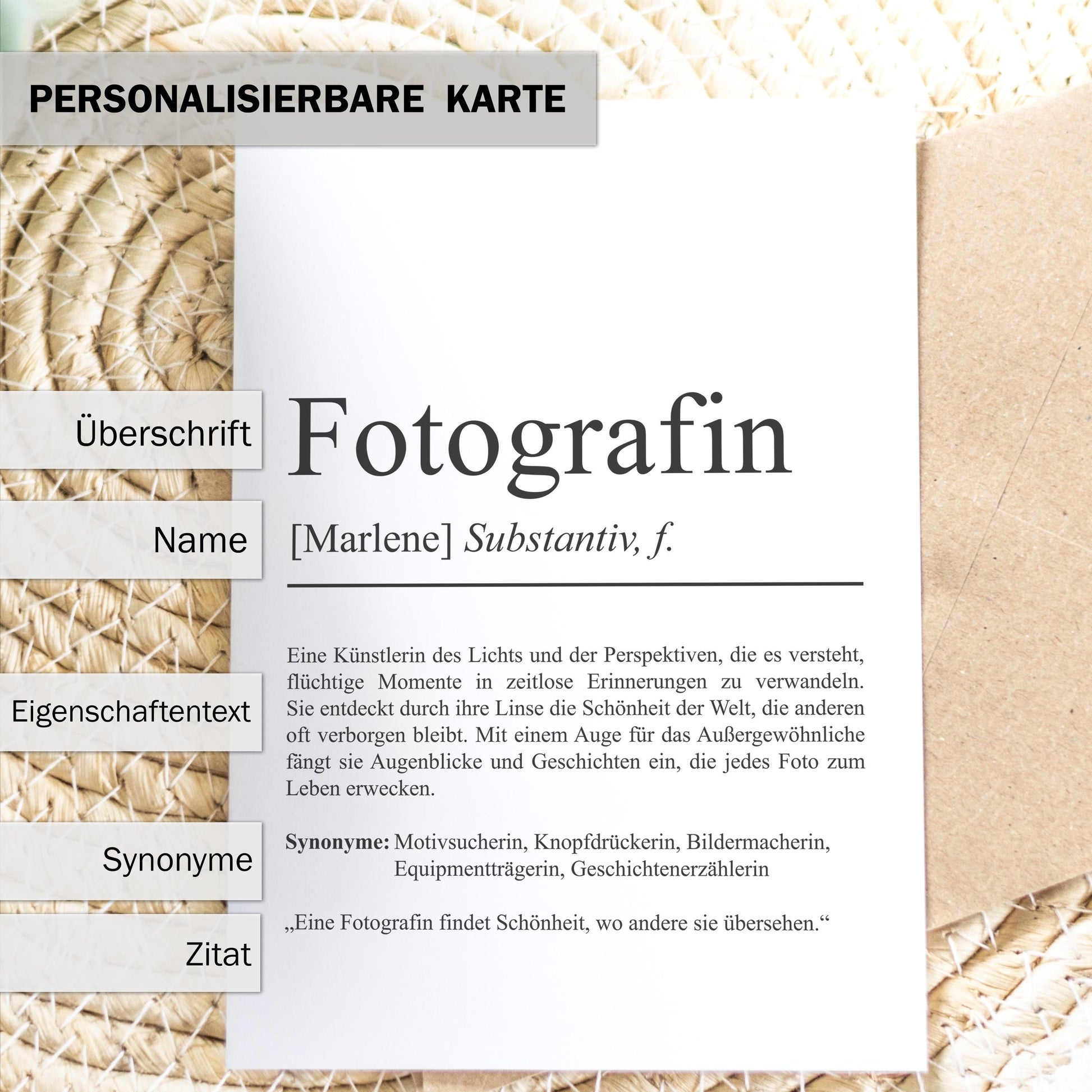Fotografin Definition Karte personalisierbar mit Namen Beruf Grußkarte Fotografin Geschenk Geburtstag Fotografin Postkarte Definition