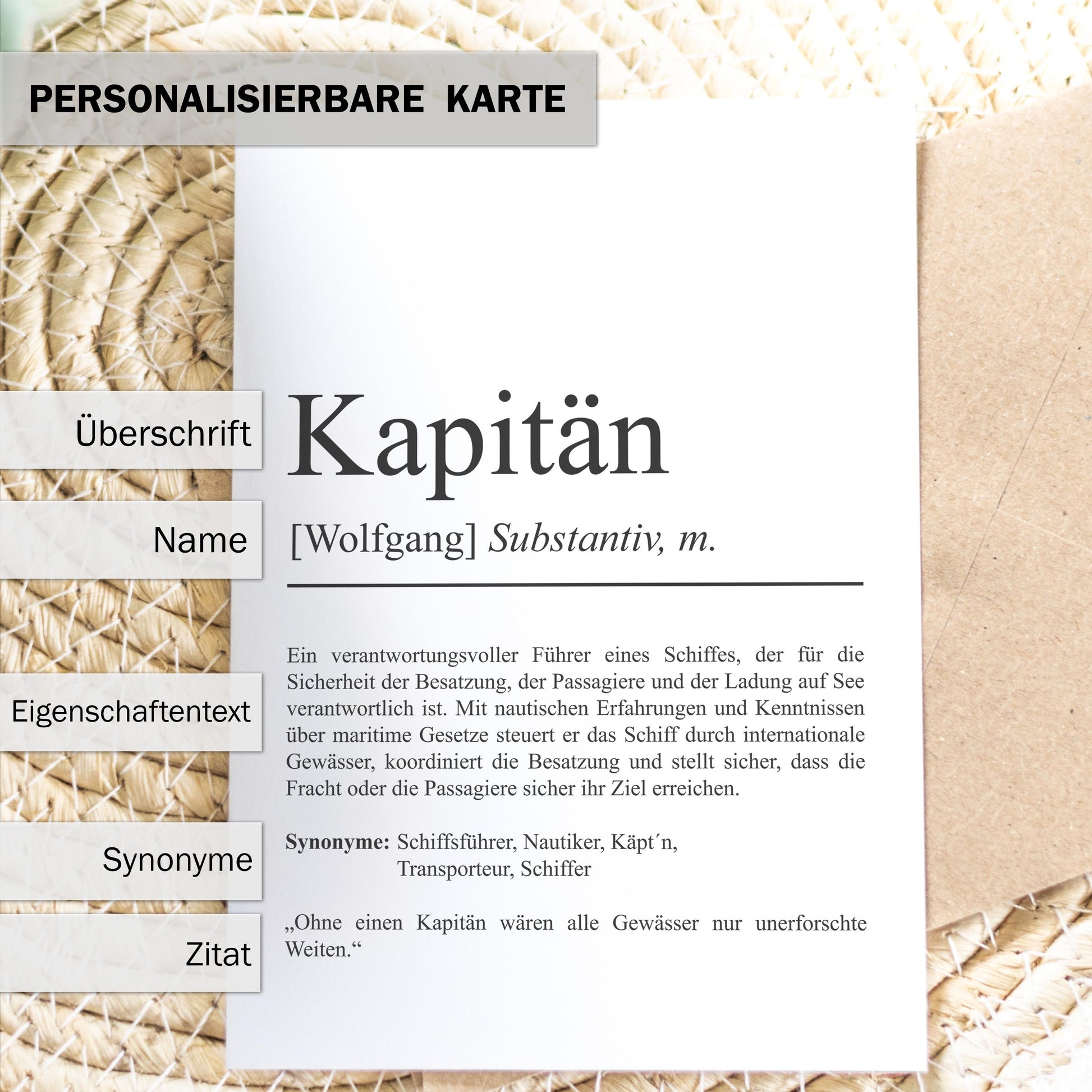Kapitän Definition A6 Karte personalisierbar mit Namen Beruf Grußkarte Kapitän Geschenk Geburtstag Kapitän Klappkarte Definition