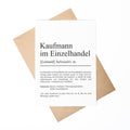 Kaufmann Einzelhandel Definition Karte personalisierbar mit Namen Beruf Grußkarte Kaufmann Geschenk Geburtstag Kaufmann Postkarte Definition
