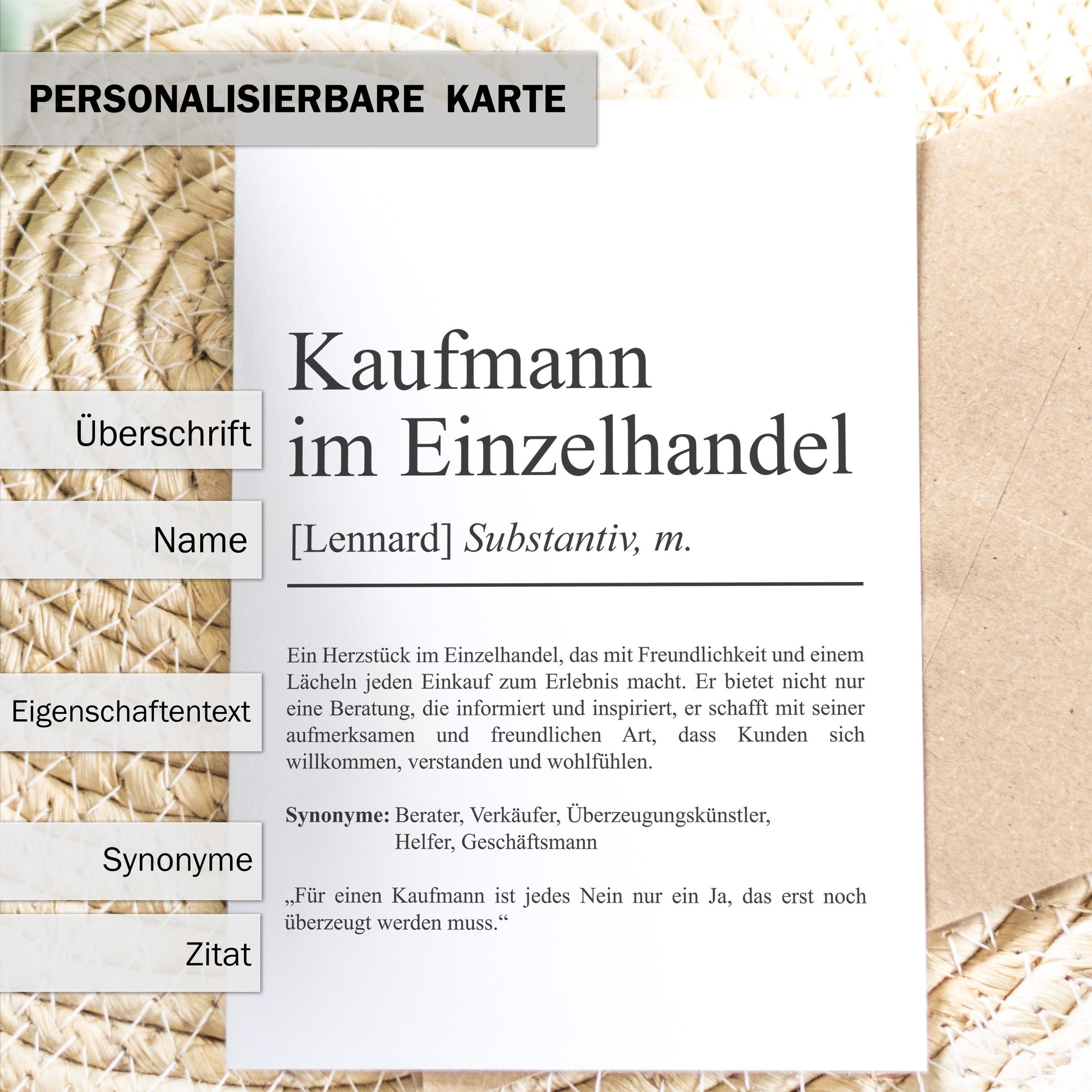 Kaufmann Einzelhandel Definition Karte personalisierbar mit Namen Beruf Grußkarte Kaufmann Geschenk Geburtstag Kaufmann Postkarte Definition