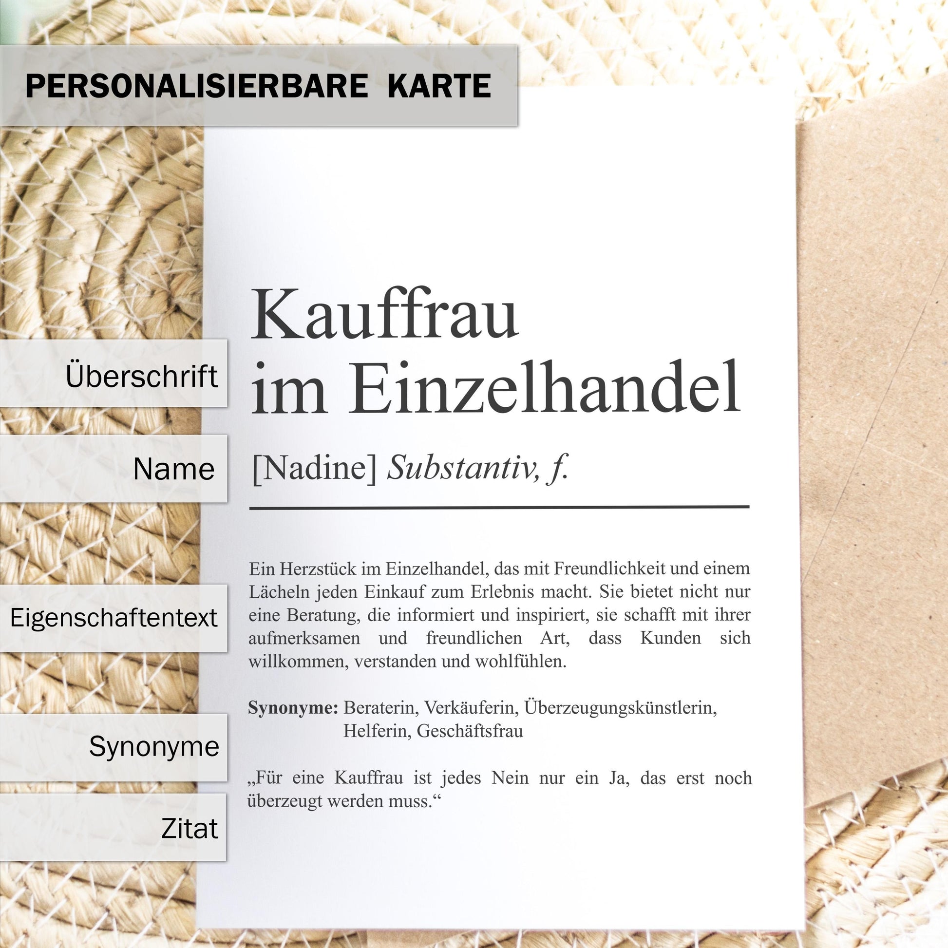 Kauffrau Einzelhandel Definition Karte personalisierbar mit Namen Beruf Grußkarte Kauffrau Geschenk Geburtstag Kauffrau Postkarte Definition