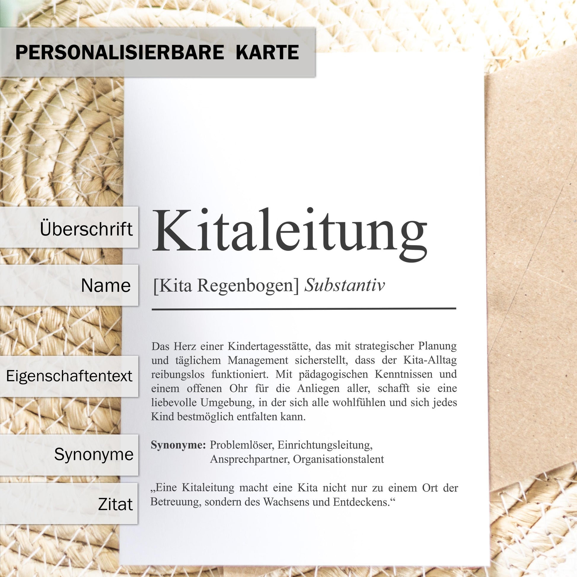 Kitaleitung Definition A6 Karte personalisierbar mit Namen Beruf Grußkarte Kitaleitung Geschenk Geburtstag Kitaleitung Postkarte