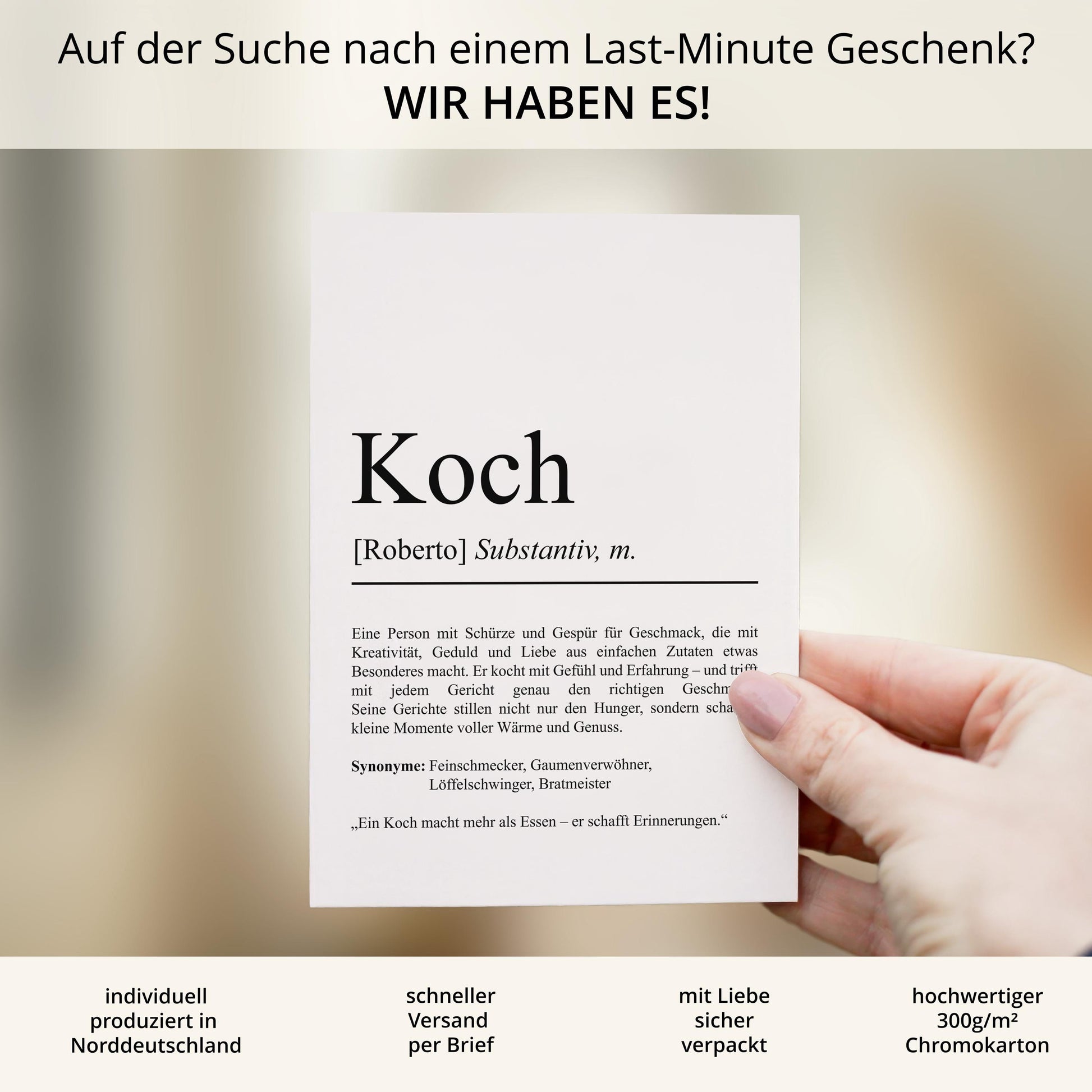 Koch Definition Karte personalisierbar mit Namen Beruf Grußkarte Koch Geschenk Geburtstag Koch Postkarte Definition