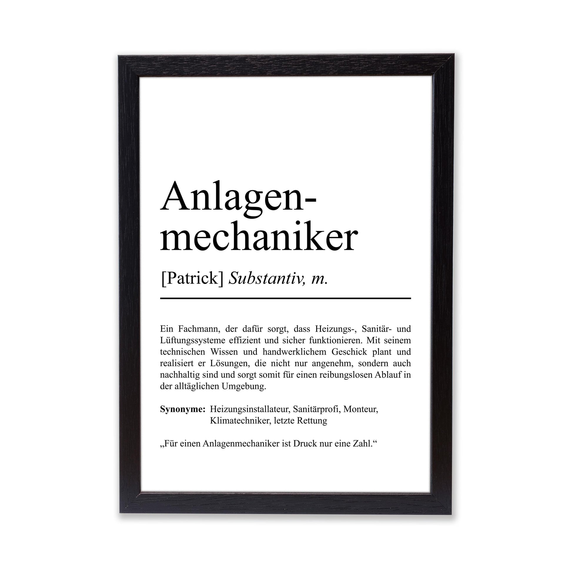 Anlagenmechaniker Definition Poster personalisierbar mit Namen Beruf Poster Mechaniker Geschenk Einzug Geburtstag Geschenk Mechaniker Poster