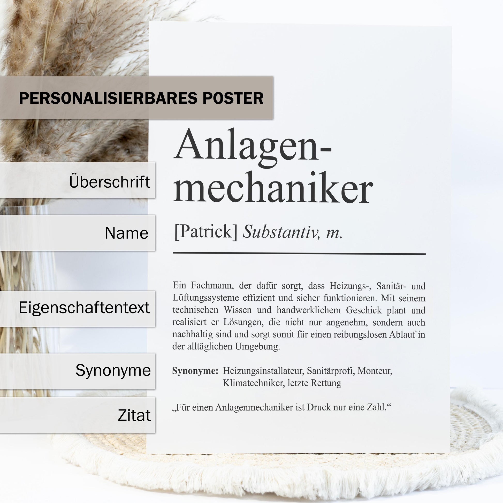 Anlagenmechaniker Definition Poster personalisierbar mit Namen Beruf Poster Mechaniker Geschenk Einzug Geburtstag Geschenk Mechaniker Poster