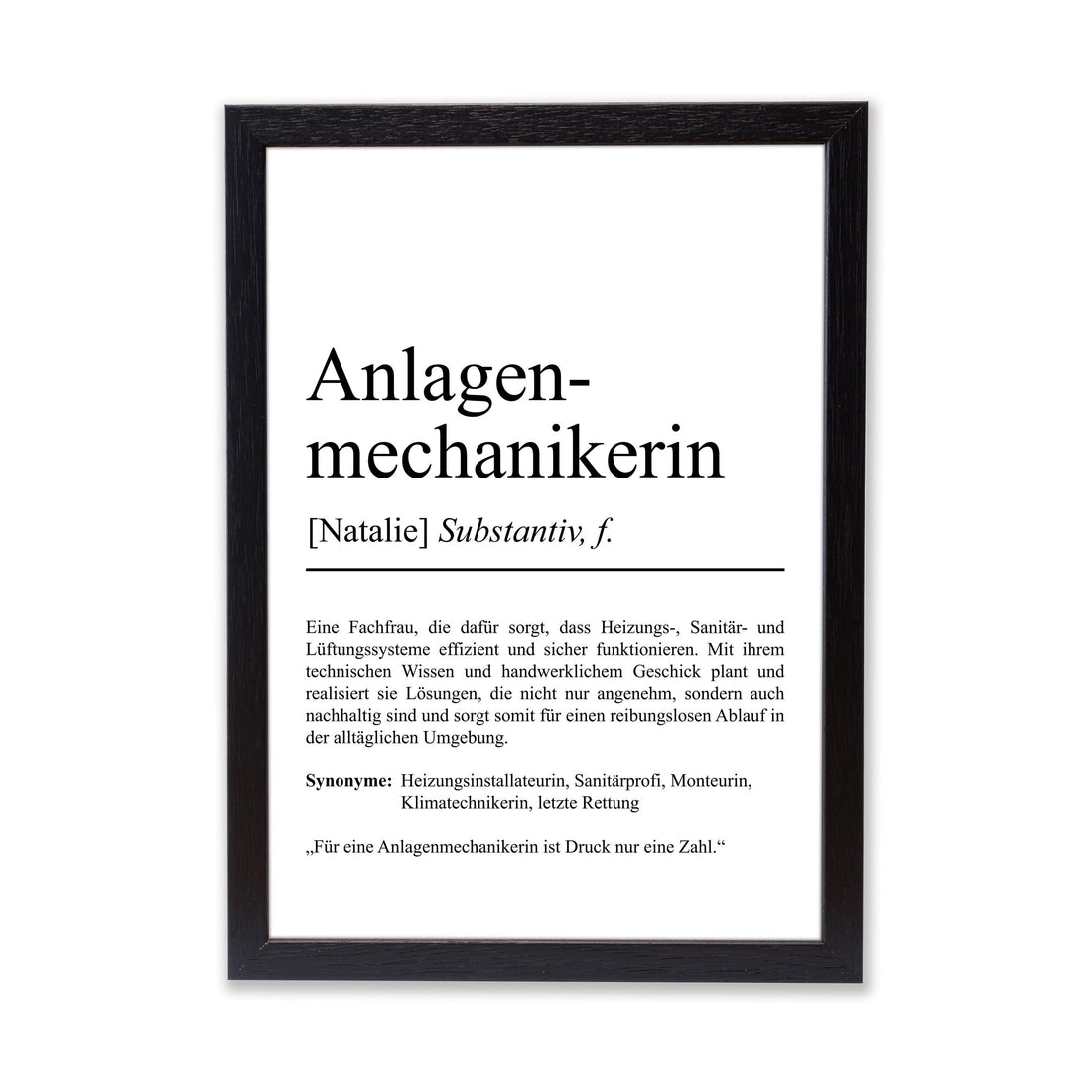 Anlagenmechanikerin Definition Poster personalisierbar mit Namen Beruf Poster Mechanikerin Geschenk Einzug Geburtstag Geschenk Mechanikerin