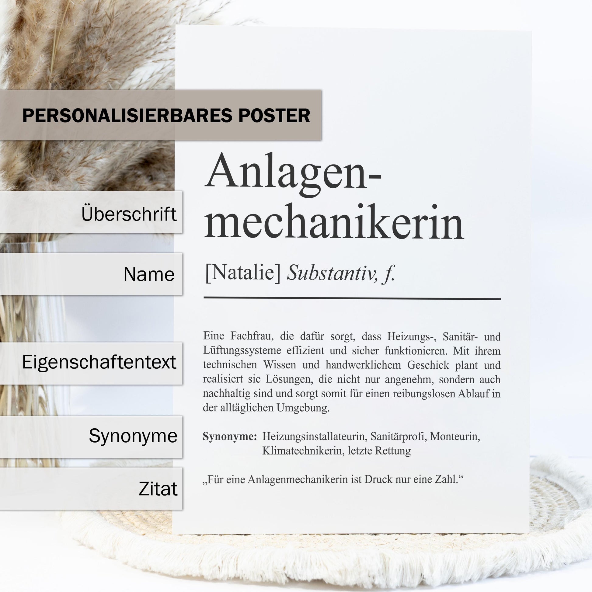 Anlagenmechanikerin Definition Poster personalisierbar mit Namen Beruf Poster Mechanikerin Geschenk Einzug Geburtstag Geschenk Mechanikerin