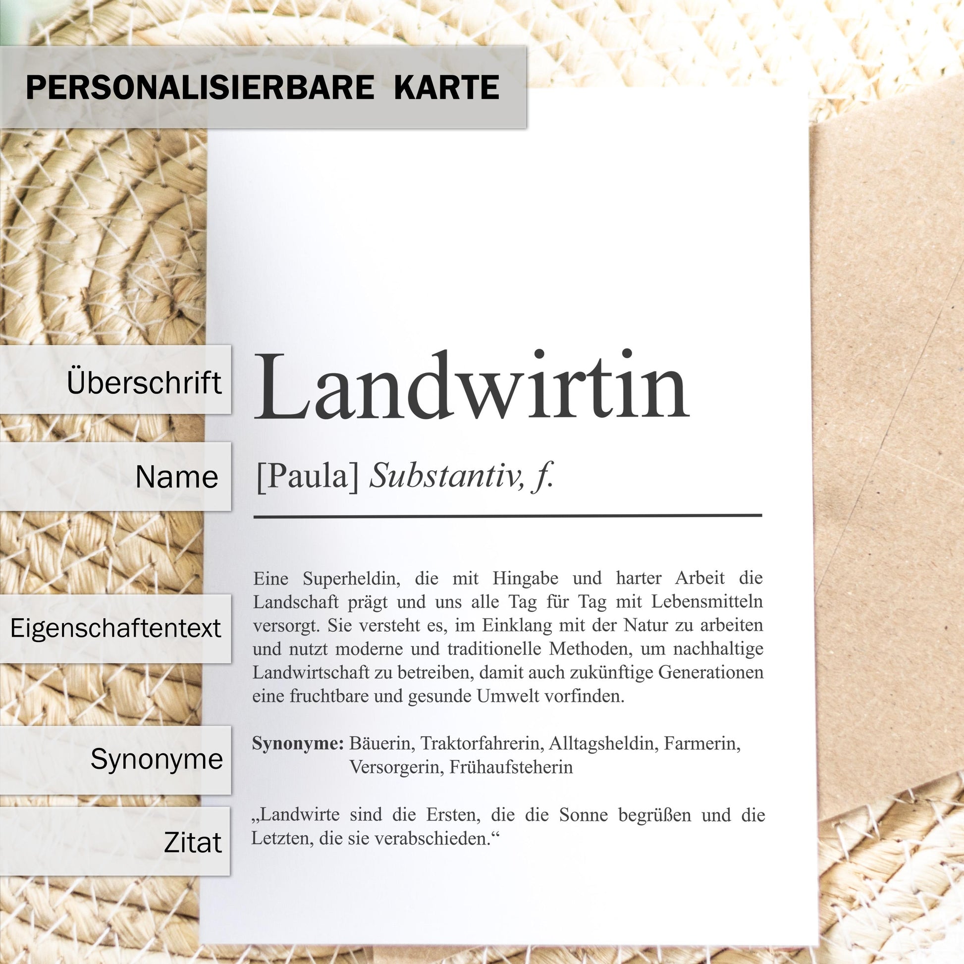 Landwirtin Definition Karte personalisierbar mit Namen Beruf Grußkarte Landwirtin Geschenk Geburtstag Landwirtin Postkarte Definition