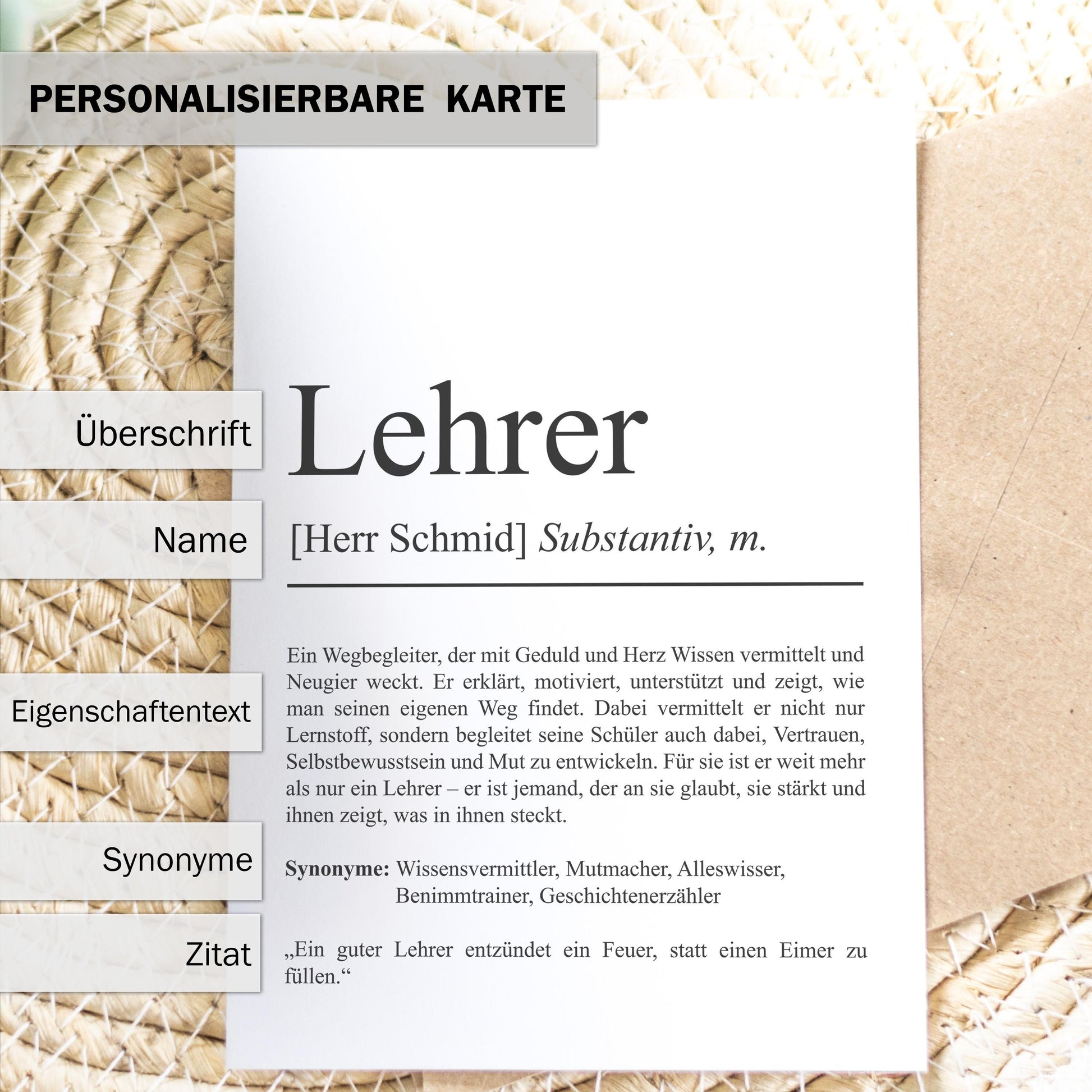 Lehrer Definition Karte personalisierbar mit Namen Beruf Grußkarte Lehrer Geschenk Geburtstag Lehrer Postkarte Definition