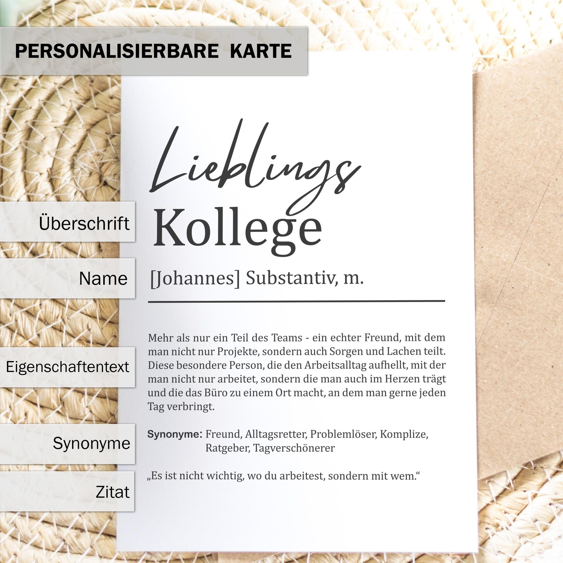 Lieblingskollege Definition A6 Karte personalisierbar mit Namen Beruf Postkarte Kollege Geschenk Geburtstag Kollege Klappkarte Definition