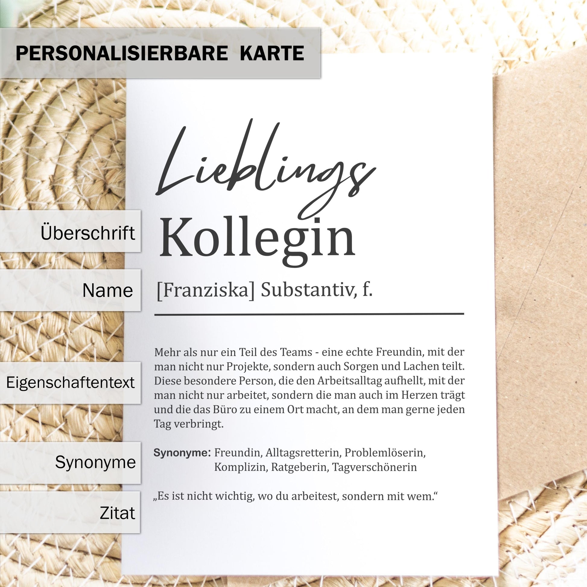 Lieblingskollegin Definition Karte personalisierbar mit Namen Beruf Postkarte Kollegin Geschenk Geburtstag Kollegin Postkarte Definition