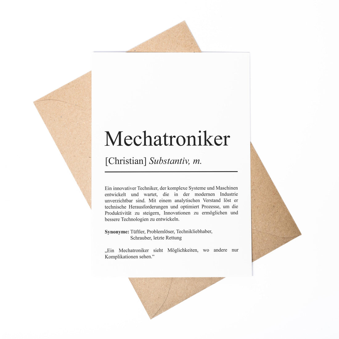 Mechatroniker Definition Karte personalisierbar mit Namen Beruf Grußkarte Mechatroniker Geschenk Geburtstag Mechatroniker Postkarte