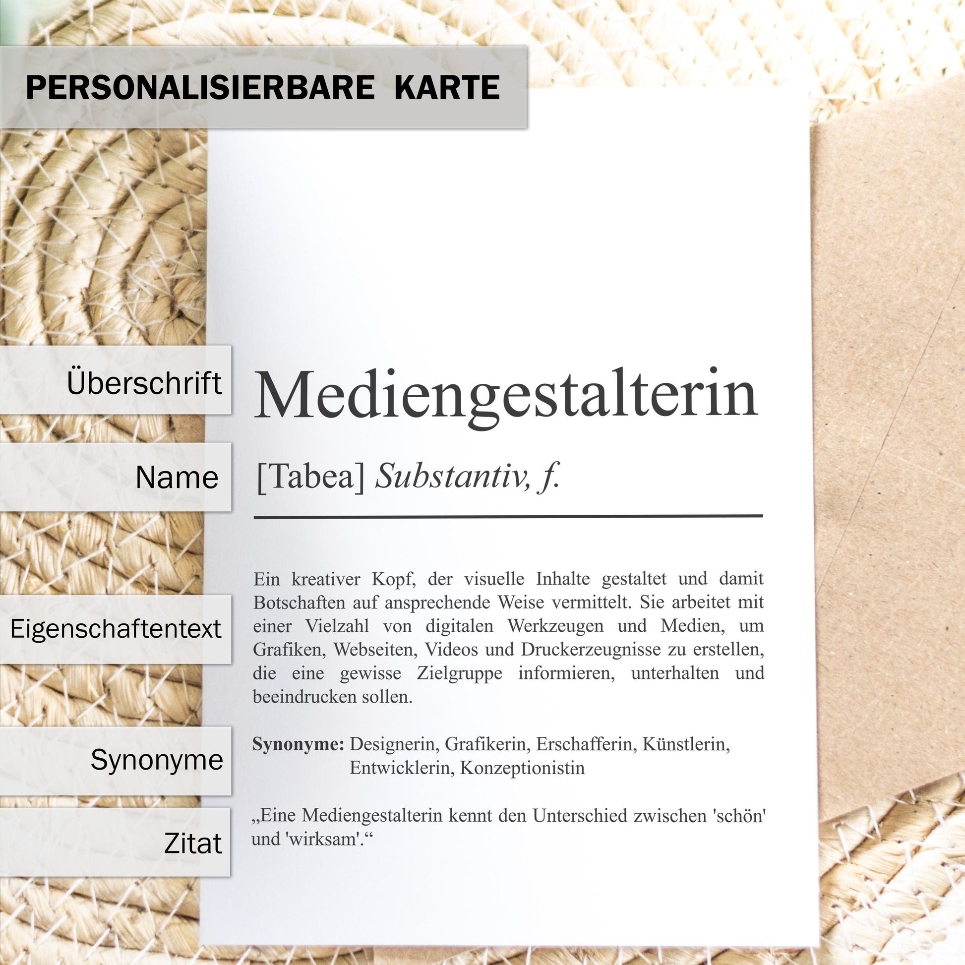 Mediengestalterin Definition Karte personalisierbar mit Namen Beruf Grußkarte Mediengestalterin Geschenk Geburtstag Mediengestalterin Karte