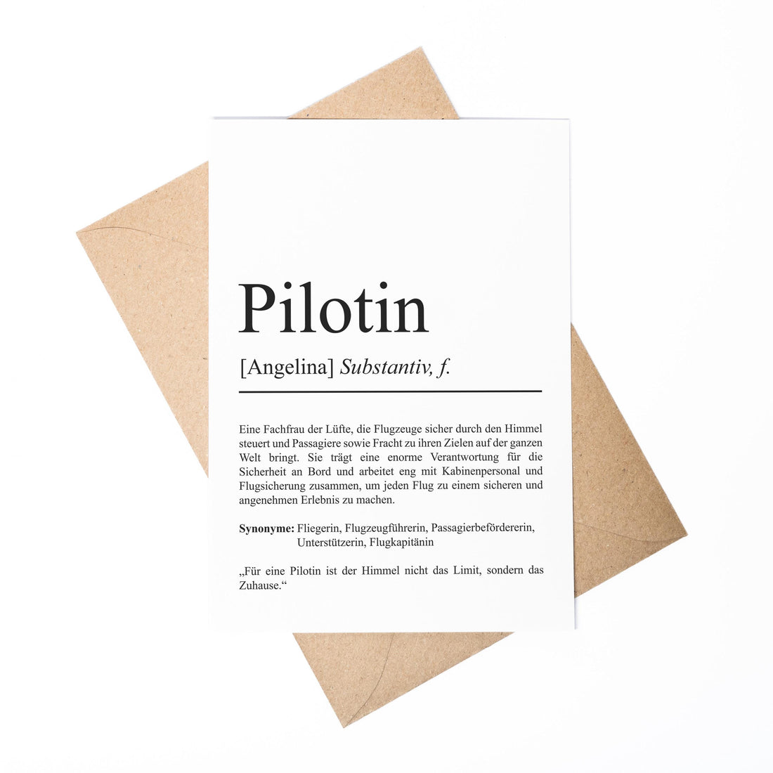 Pilotin Definition Karte personalisierbar mit Namen Beruf Grußkarte Pilotin Geschenk Geburtstag Pilotin Postkarte