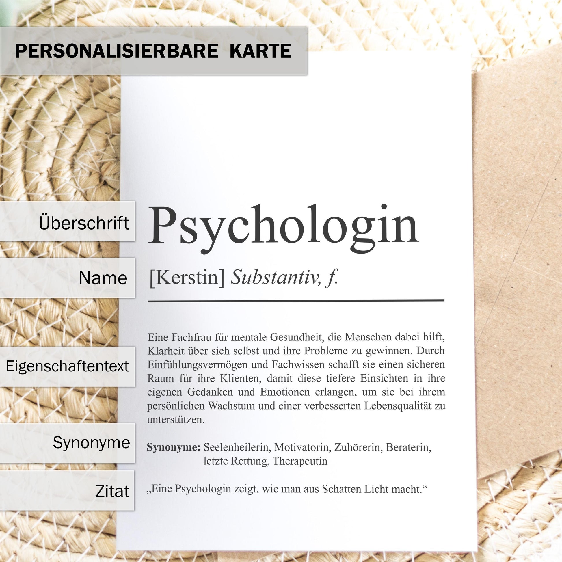 Psychologin Definition Karte personalisierbar mit Namen Beruf Grußkarte Psychologin Geschenk Geburtstag Psychologin Postkarte
