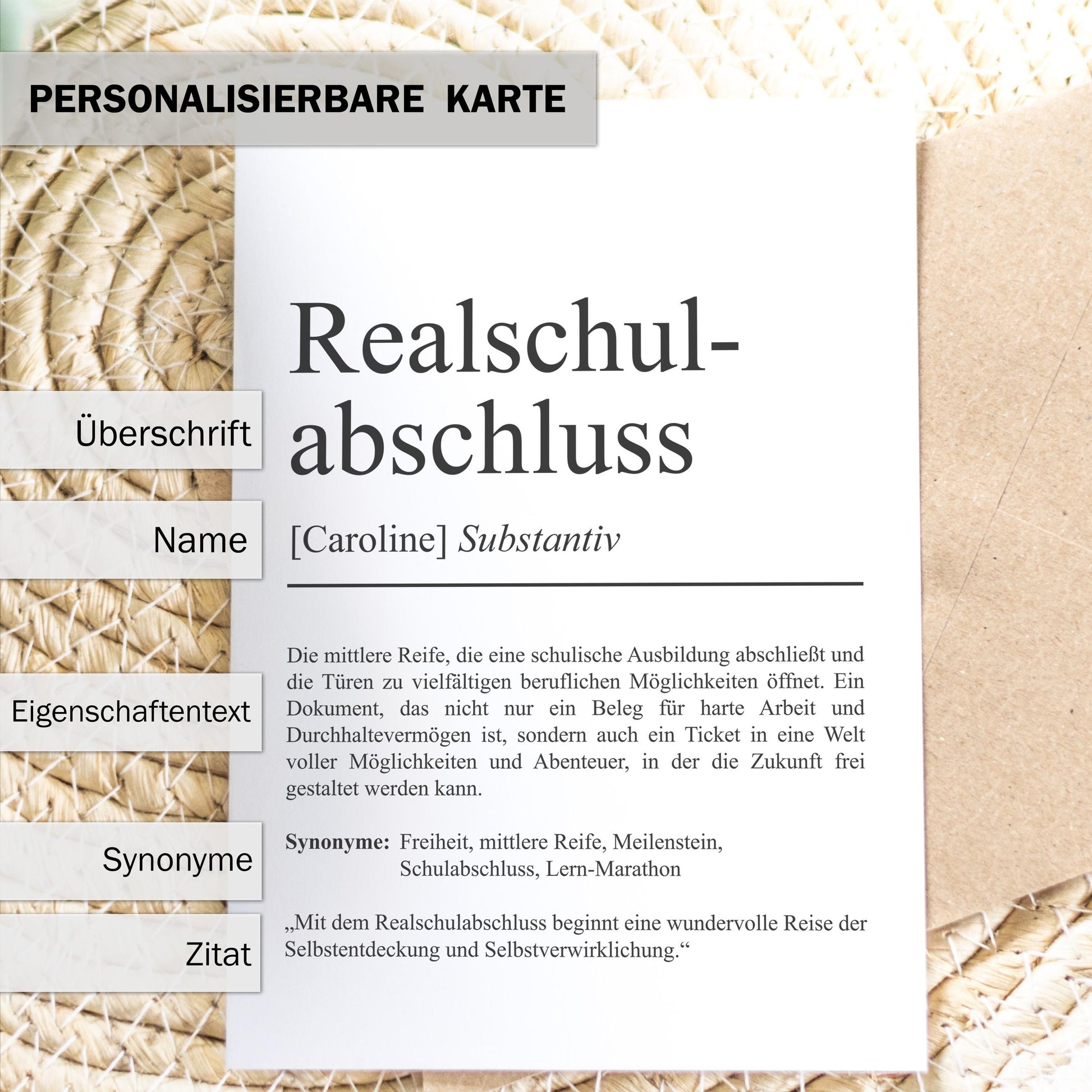 Realschulabschluss Definition Karte personalisierbar mit Namen Abschluss Grußkarte Realschulabschluss Geschenk Geburtstag Postkarte