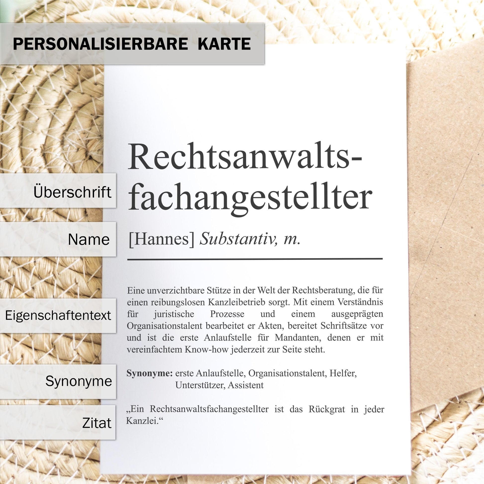 Rechtsanwaltsfachangestellter Definition Karte personalisierbar mit Namen Beruf Grußkarte Zimmerer Geschenk Rechtsanwaltsfachangestellter