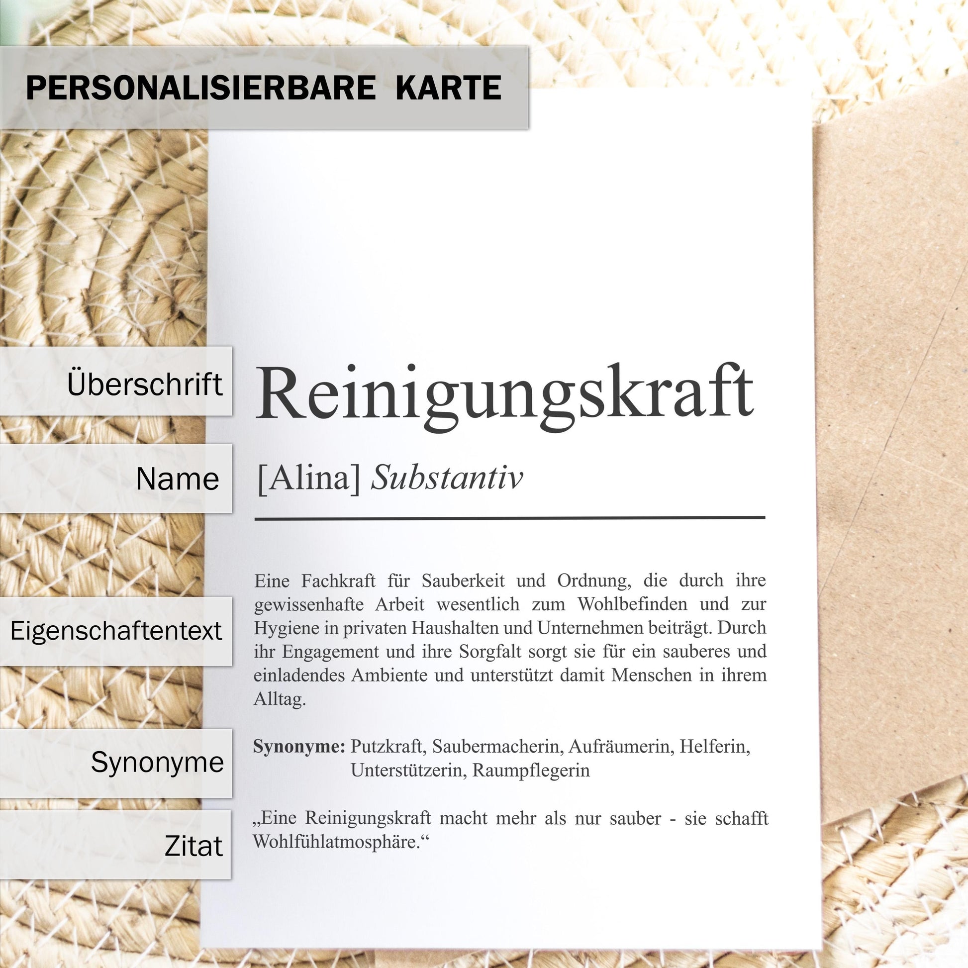 Reinigungskraft Definition A6 Karte personalisierbar Namen Beruf Grußkarte Reinigungskraft Geschenk Geburtstag Reinigungskraft Klappkarte