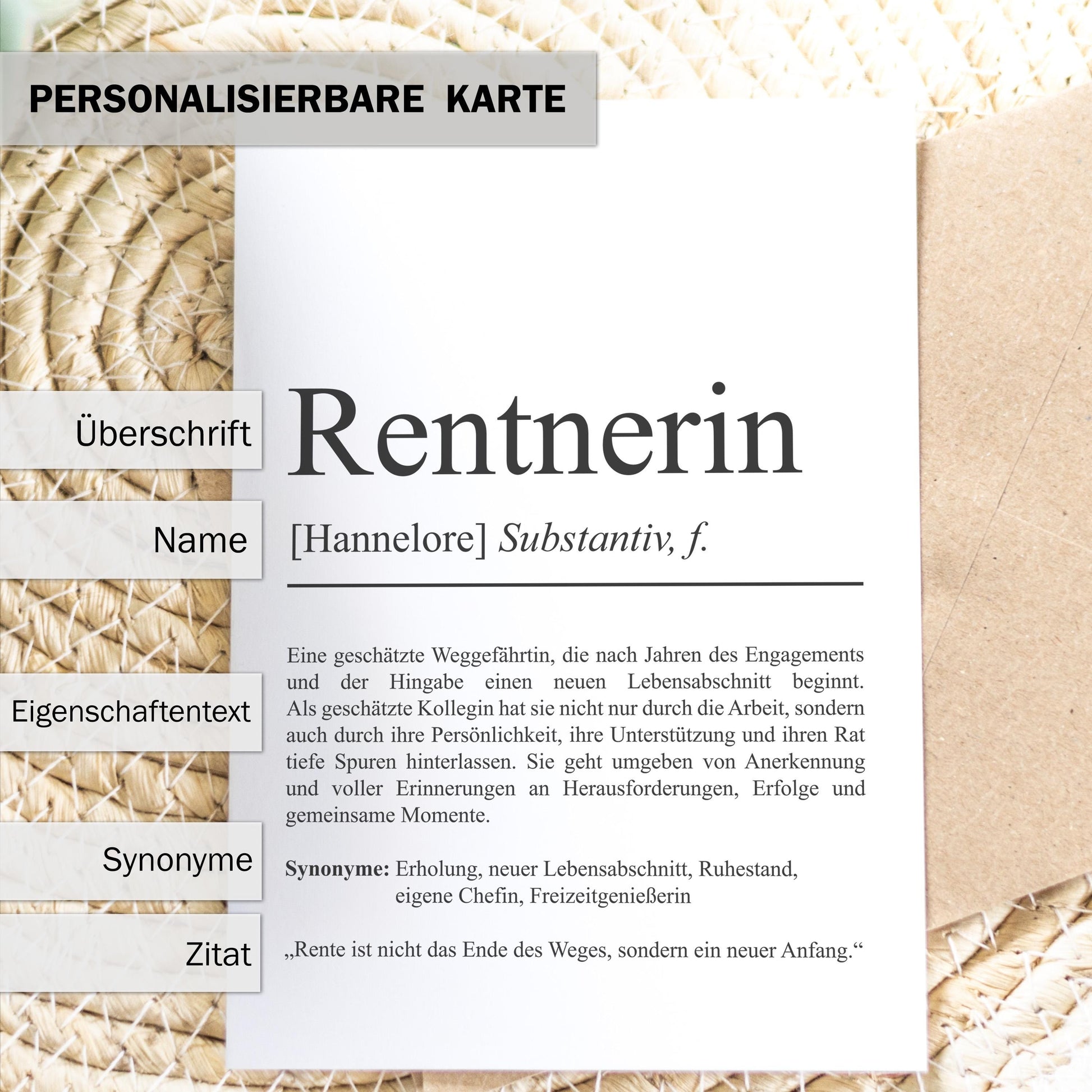 Rentnerin Definition Karte personalisierbar mit Namen Beruf Grußkarte Rentnerin Geschenk Geburtstag Rentnerin Postkarte Definition