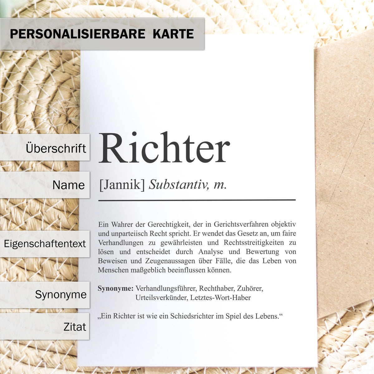 Richter Definition Karte personalisierbar mit Namen Beruf Grußkarte Richter Geschenk Geburtstag Richter Postkarte Definition