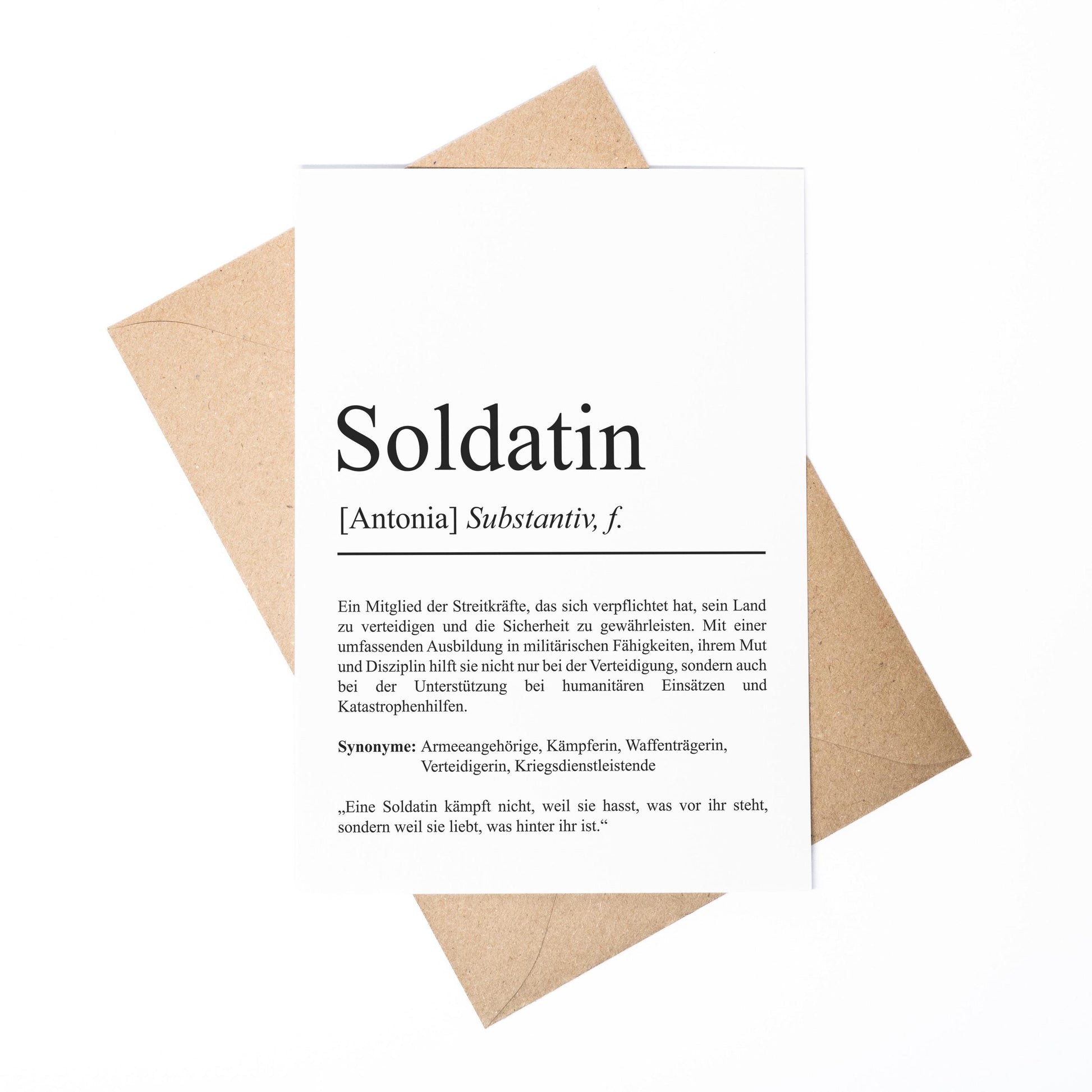 Soldatin Definition A6 Karte personalisierbar mit Namen Beruf Grußkarte Soldatin Geschenk Geburtstag Soldatin Klappkarte Definition