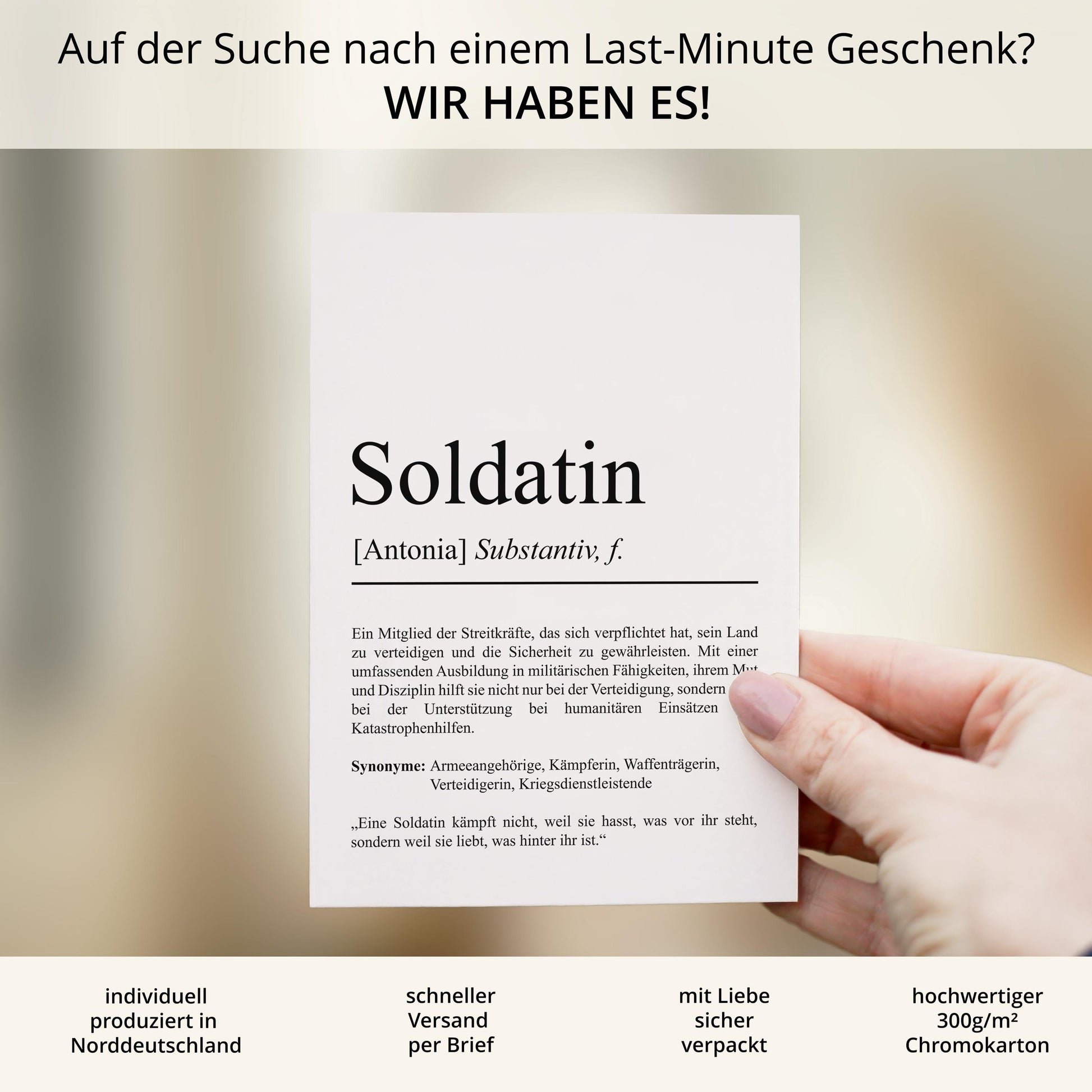 Soldatin Definition Karte personalisierbar mit Namen Beruf Grußkarte Soldatin Geschenk Geburtstag Soldatin Postkarte Definition