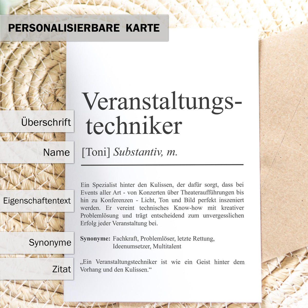 Veranstaltungstechniker Definition Karte personalisierbar mit Namen Beruf Grußkarte Veranstaltungstechniker Geschenk Geburtstag Definition