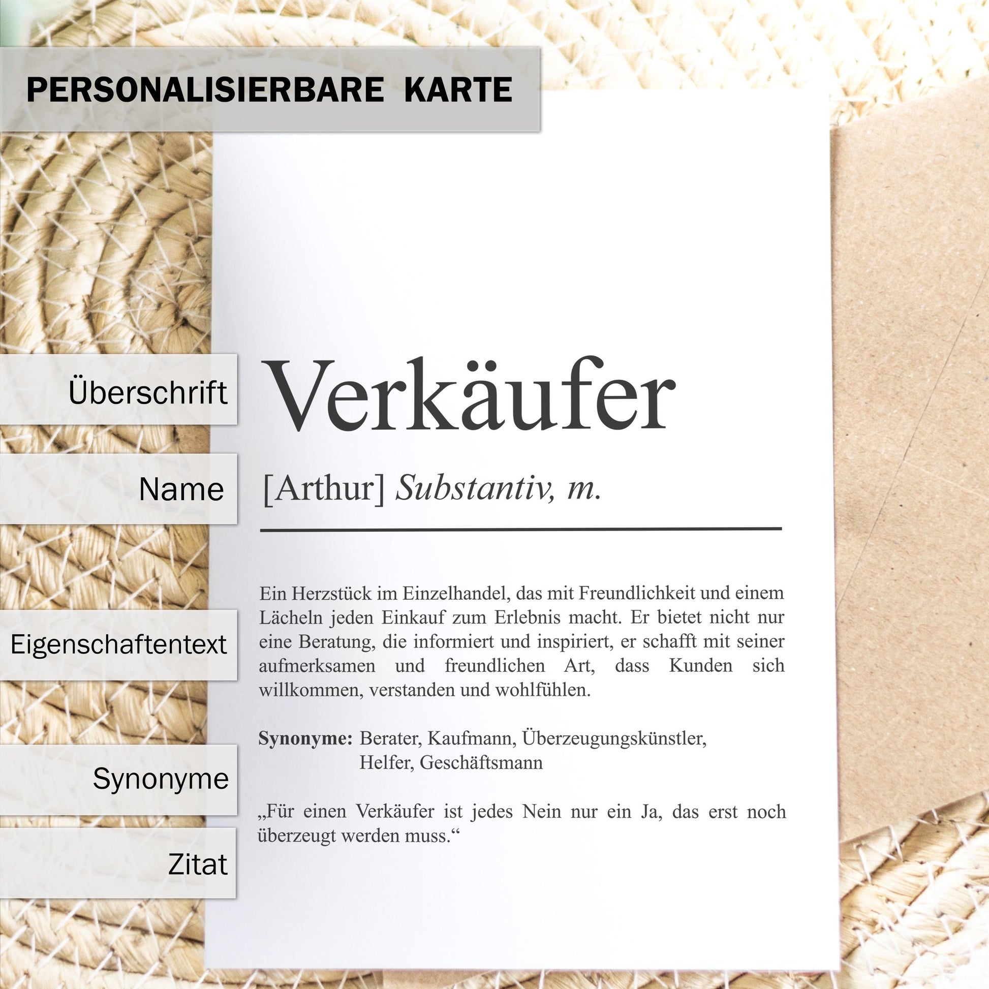 Verkäufer Definition Karte personalisierbar mit Namen Beruf Grußkarte Verkäufer Geschenk Geburtstag Verkäufer Postkarte Definition