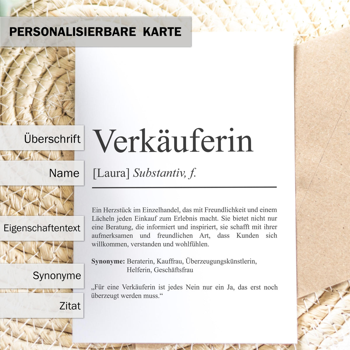 Verkäuferin Definition Karte personalisierbar mit Namen Beruf Grußkarte Verkäuferin Geschenk Geburtstag Verkäuferin Postkarte Definition
