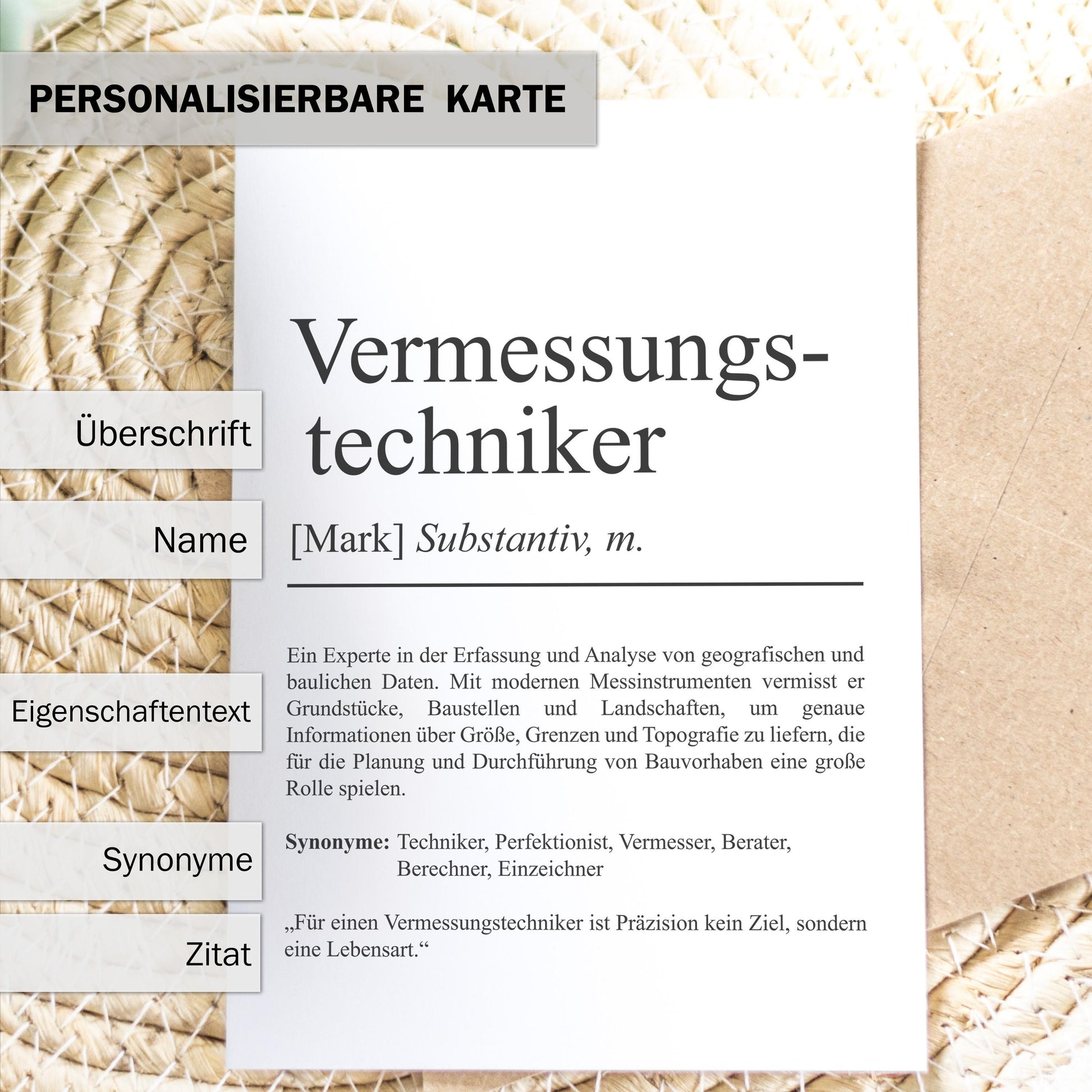 Vermessungstechniker Definition Karte personalisierbar mit Namen Beruf Postkarte Geschenk Vermessungstechniker Geburtstag Grußkarte