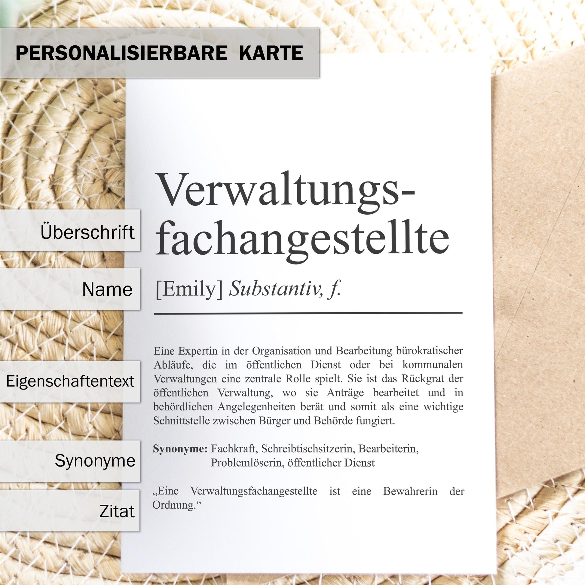 Verwaltungsfachangestellte Definition Karte personalisierbar mit Namen Beruf Postkarte Geschenk Verwaltungsfachangestellte Geburtstag