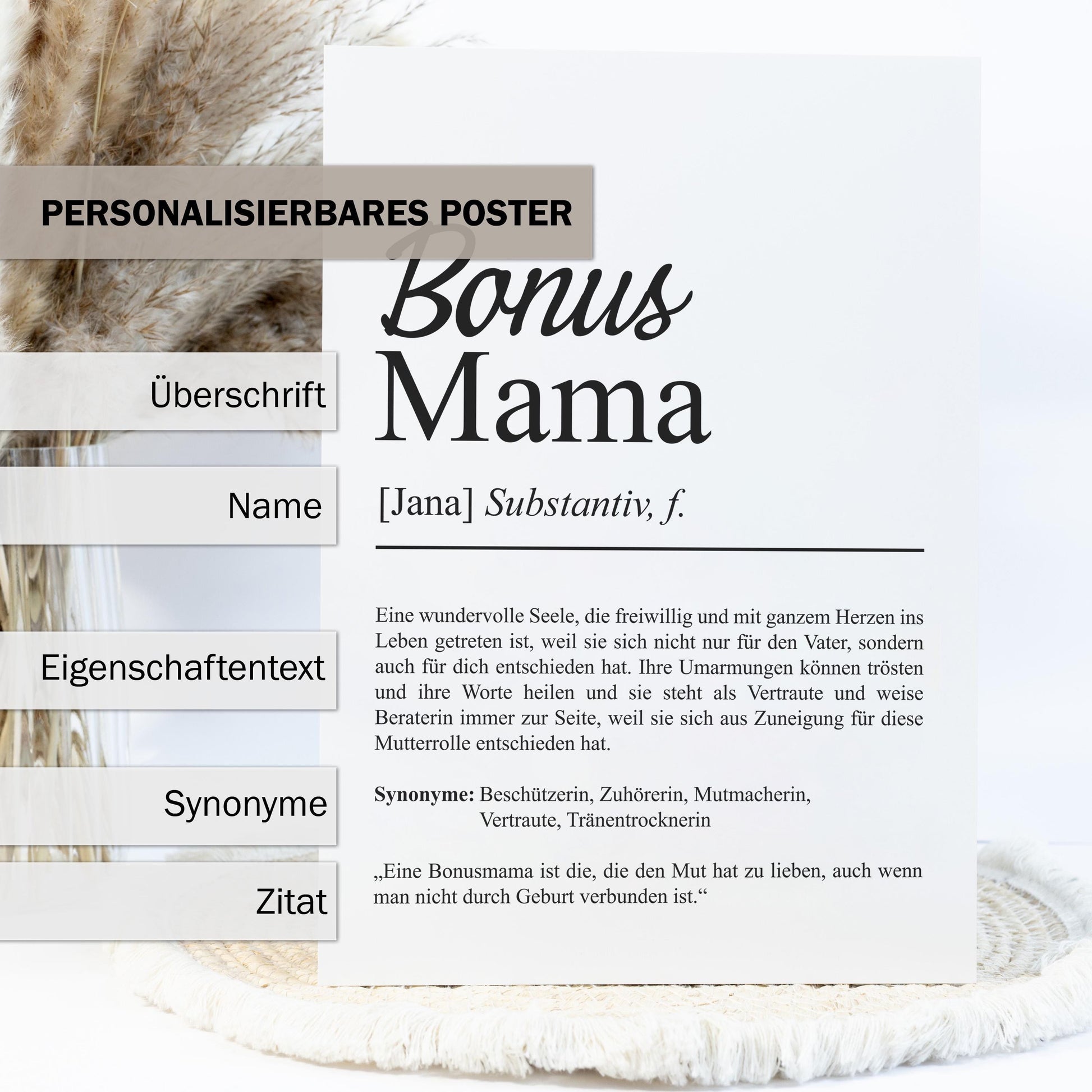 Bonusmama Definition Poster personalisierbar mit Namen Bonusmama Poster Geschenk Geburtstag Bonusmama Poster Definition Adoption Mutter