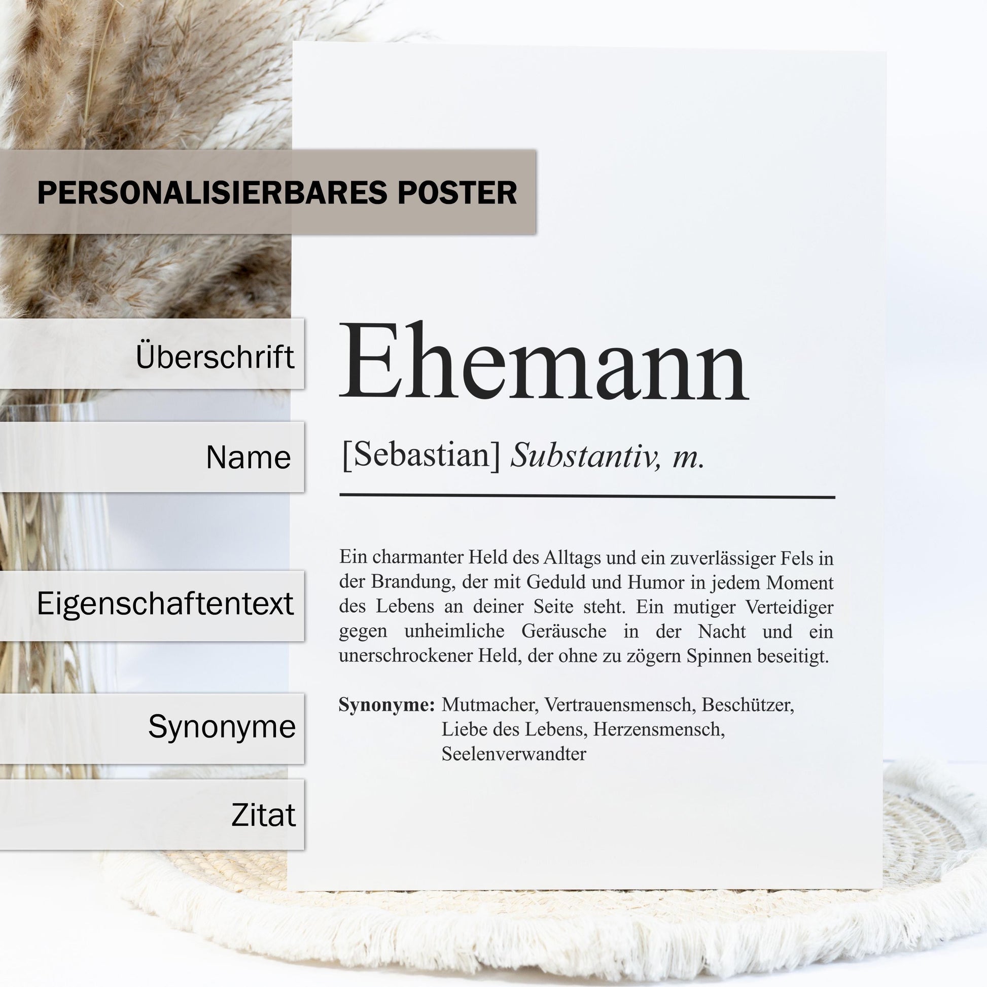 Ehemann Definition Poster personalisierbar mit Namen Poster Geschenk Ehemann Einzug Geschenk Ehemann personalisierbar Poster ungerahmt