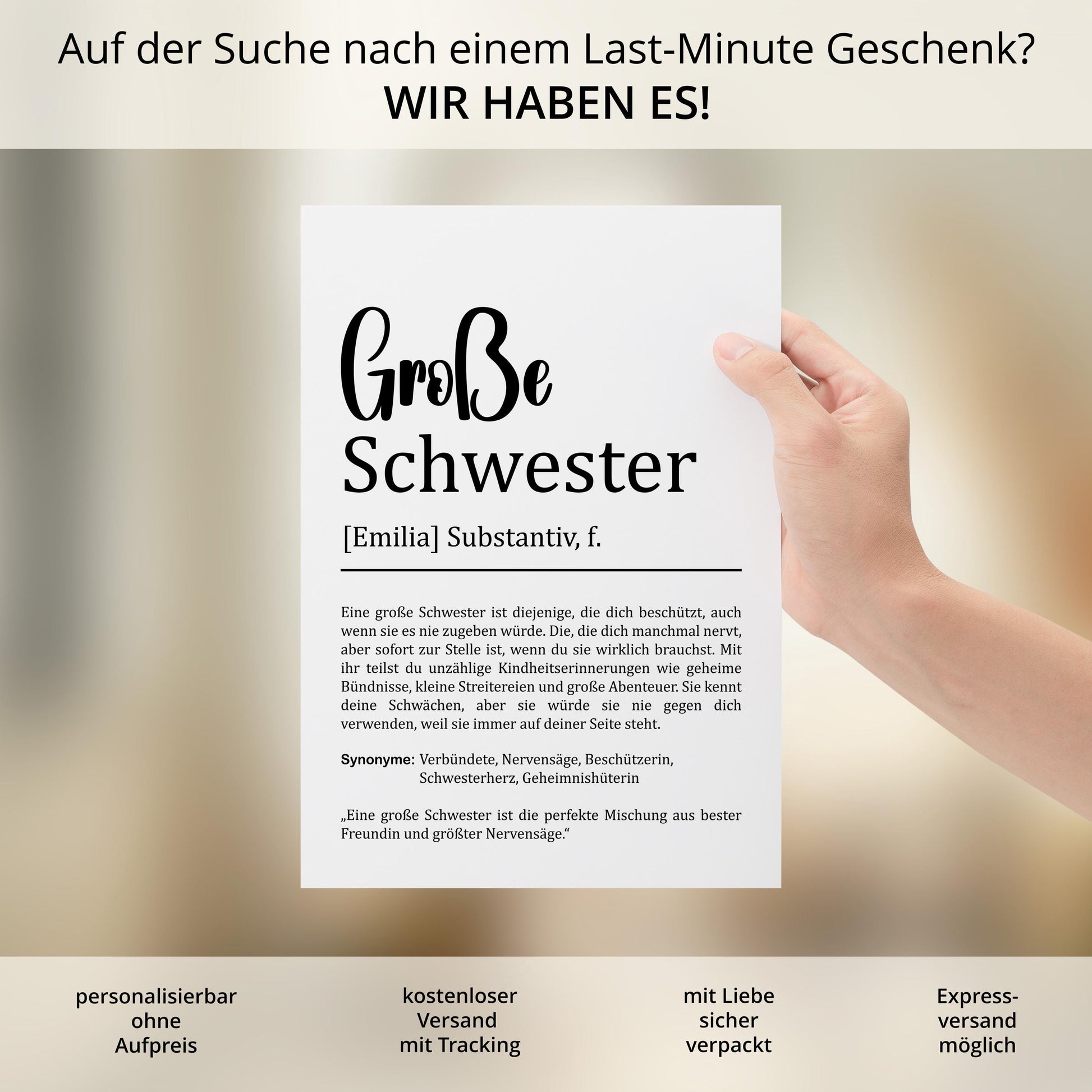 Große Schwester Definition Poster personalisierbar mit Namen Schwester Poster Geschenk Einzug Geburtstag Geschenk Schwester Geschwister Liebe